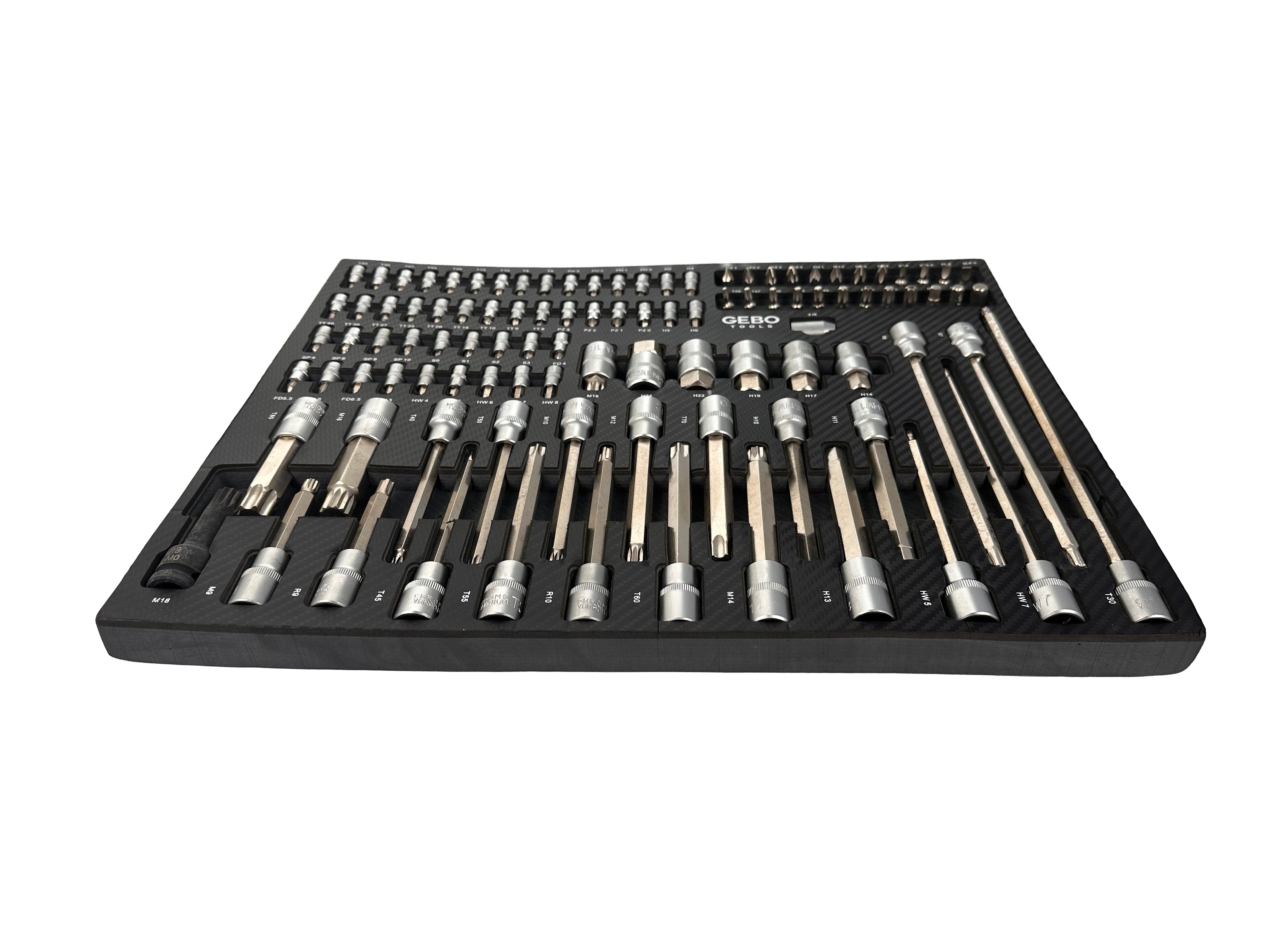 Set di 101 inserti bit in schiuma espansa, inserto schiuma a forma di cubo, modulo per carrelli portautensili, Gebo Tools