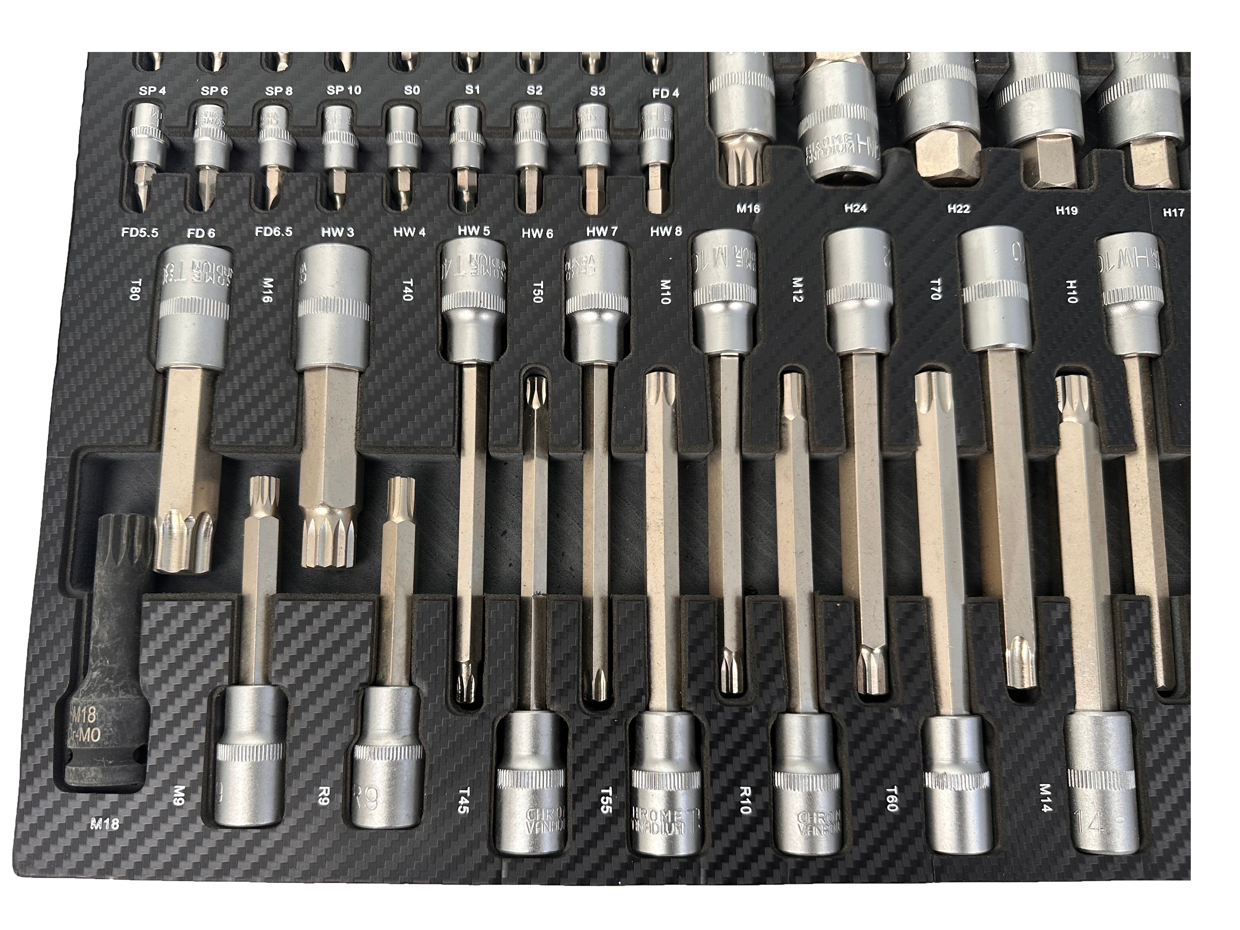 Set di 101 inserti bit in schiuma espansa, inserto schiuma a forma di cubo, modulo per carrelli portautensili, Gebo Tools
