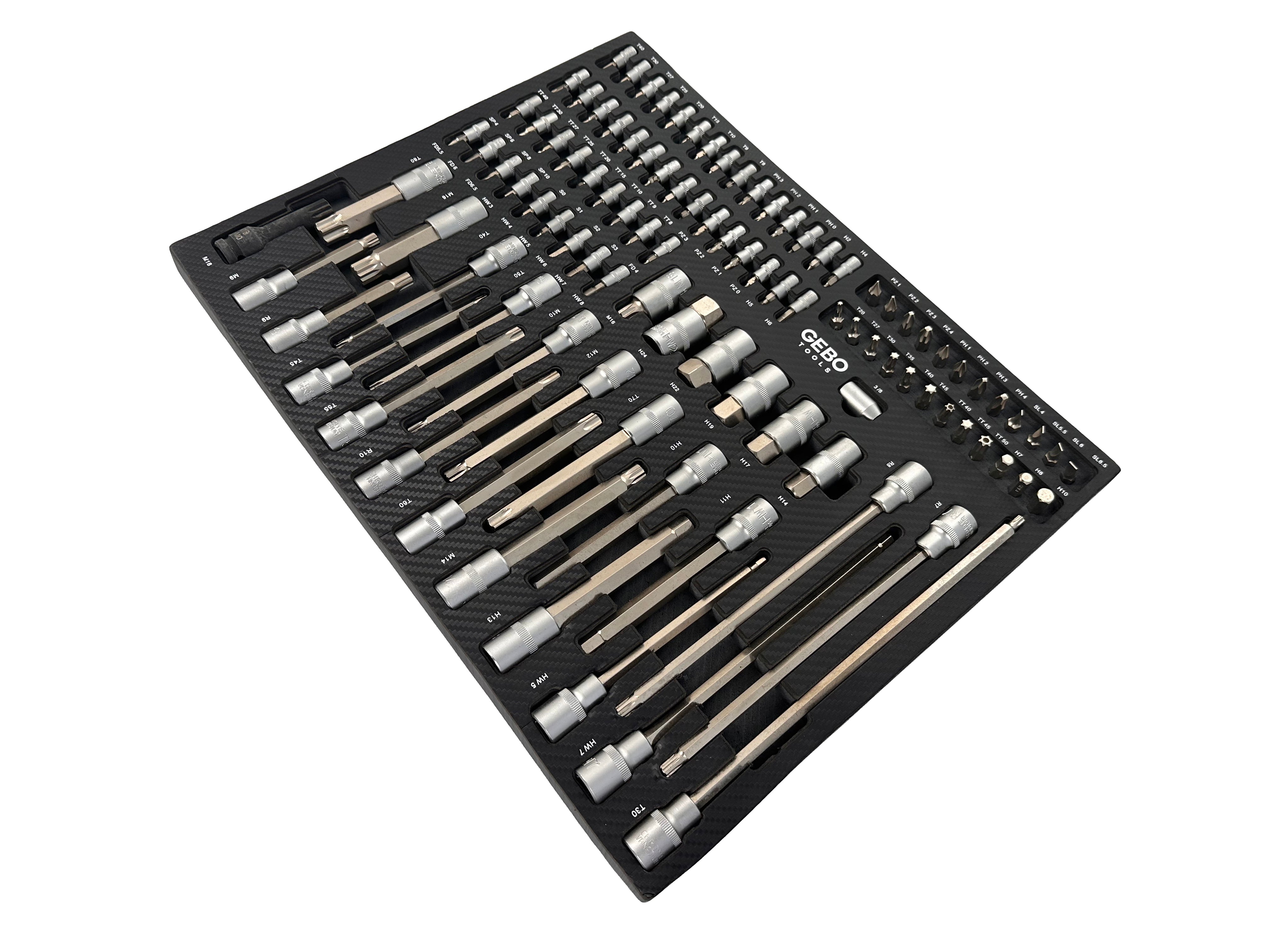 Set di 101 inserti bit in schiuma espansa, inserto schiuma a forma di cubo, modulo per carrelli portautensili, Gebo Tools