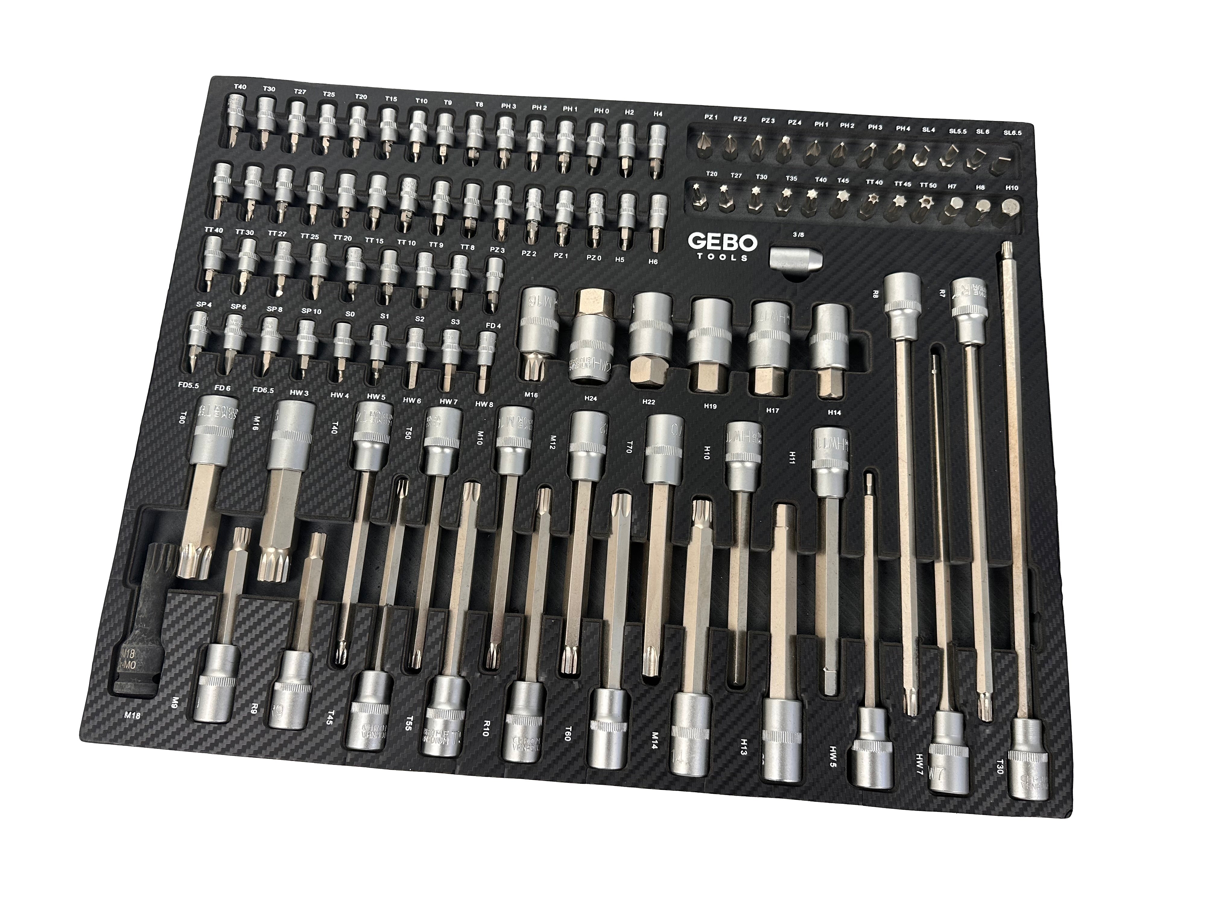 Set di 101 inserti bit in schiuma espansa, inserto schiuma a forma di cubo, modulo per carrelli portautensili, Gebo Tools