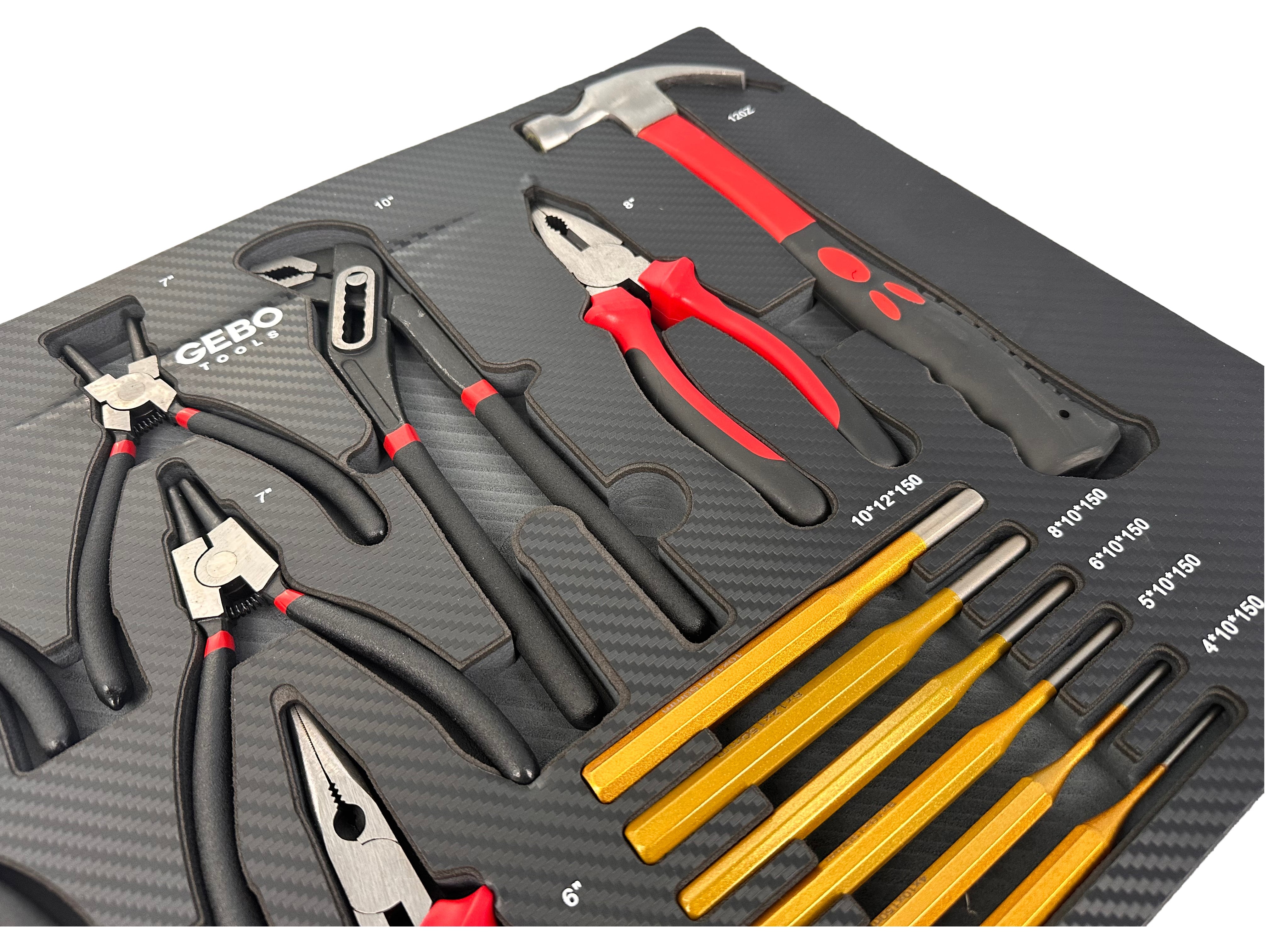 Modulo in spugna porta attrezzi per armadio utensili ,pinze ,punzoni e martello, termoformato rigido vuoto per cassettiera officina 16 pezzi, 54 × 39,5 × 3 cm Gebo Tools