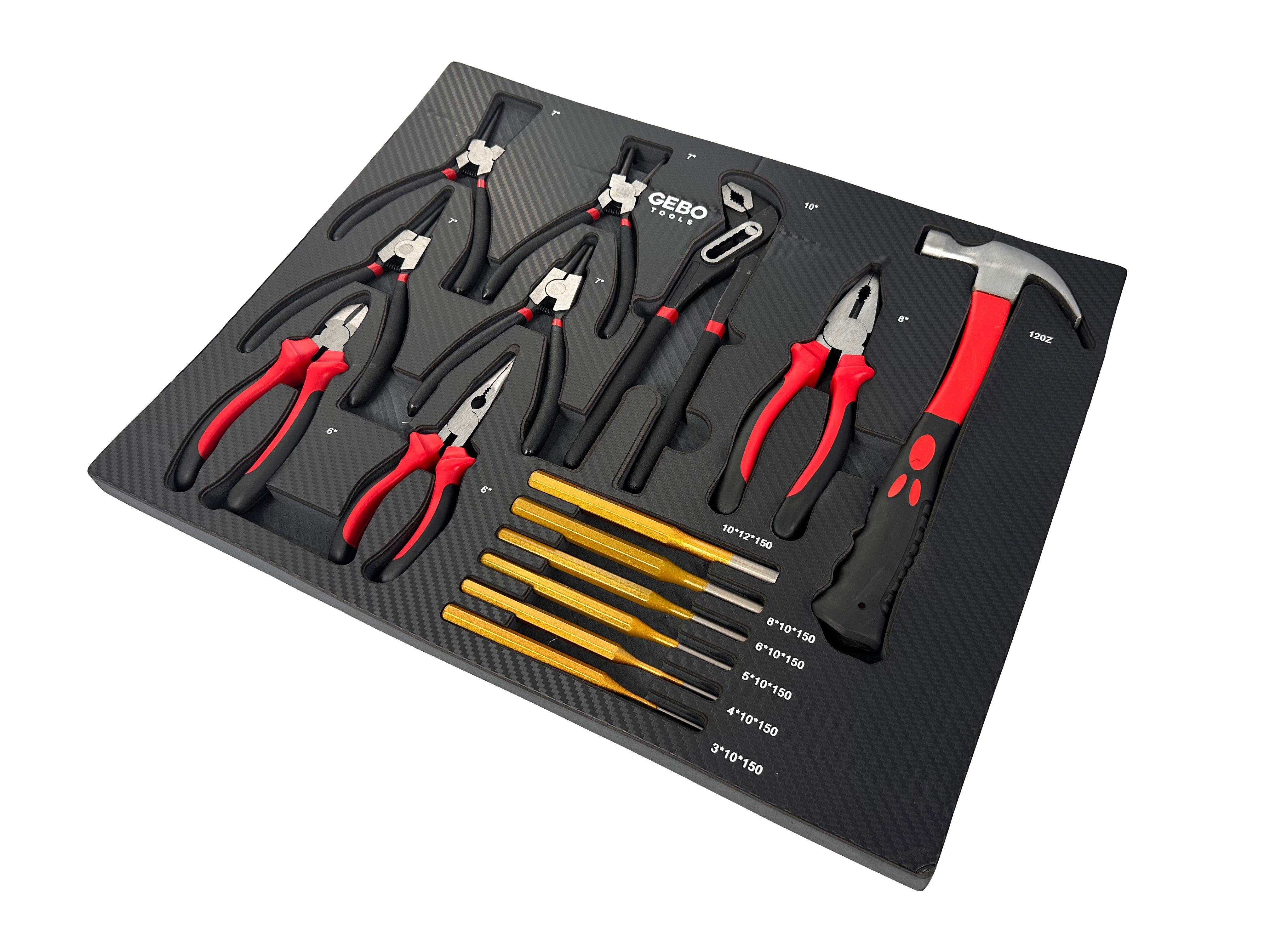 Modulo in spugna porta attrezzi per armadio utensili ,pinze ,punzoni e martello, termoformato rigido vuoto per cassettiera officina 16 pezzi, 54 × 39,5 × 3 cm Gebo Tools