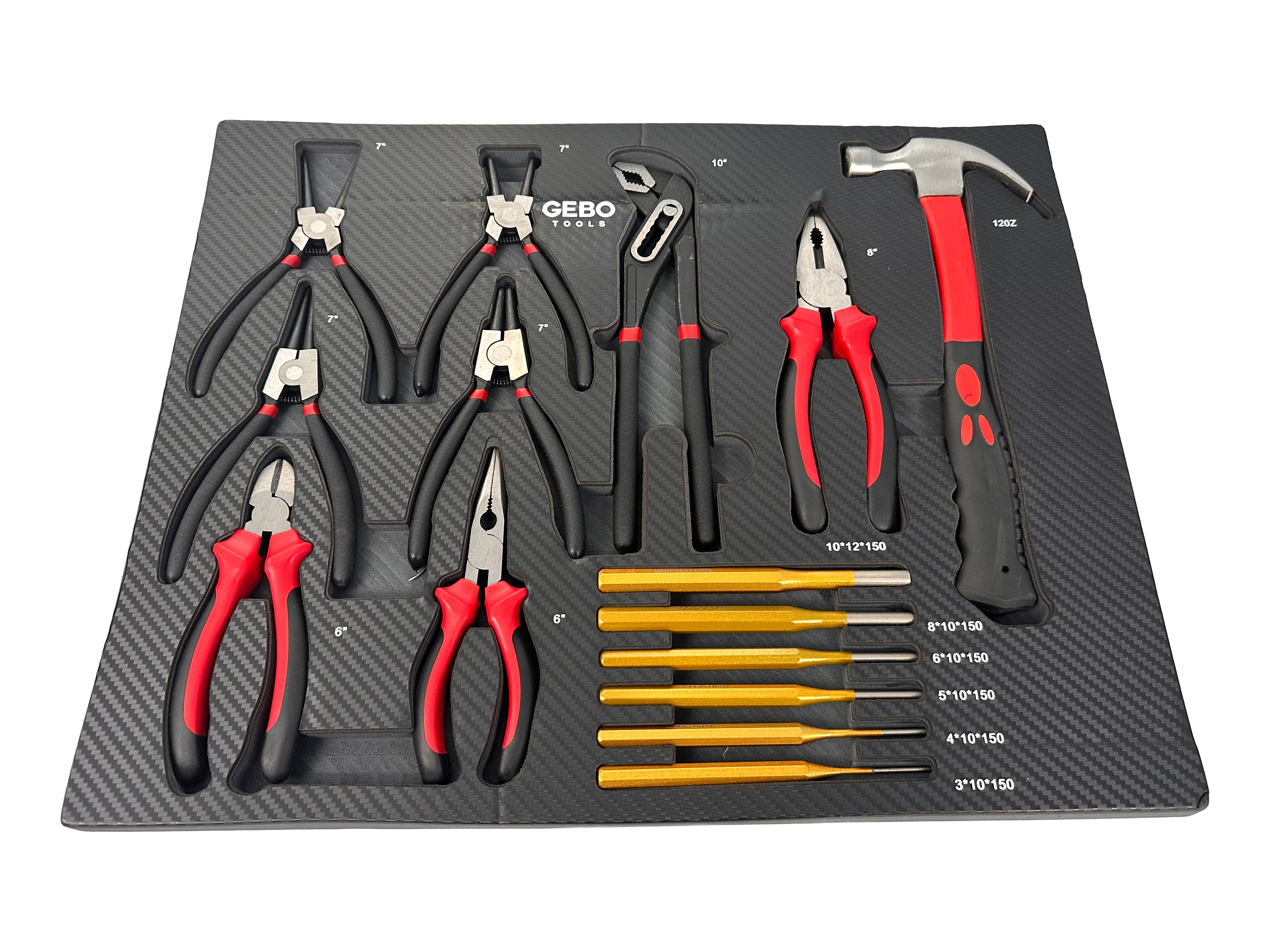 Modulo in spugna porta attrezzi per armadio utensili ,pinze ,punzoni e martello, termoformato rigido vuoto per cassettiera officina 16 pezzi, 54 × 39,5 × 3 cm Gebo Tools