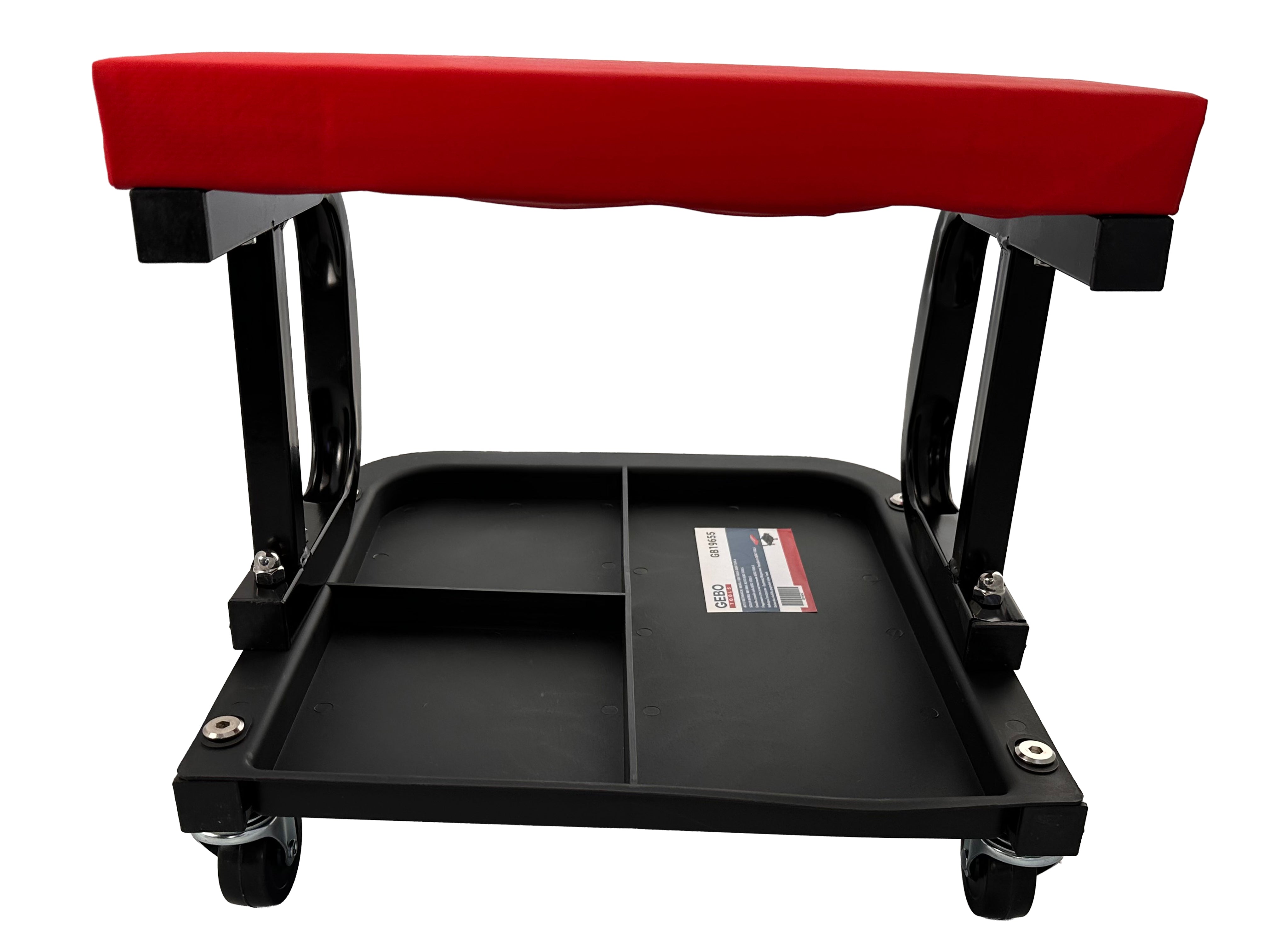 Sgabello per officina con ruote, sgabello di montaggio, carrello meccanico con ripiano porta-attrezzi a 3 scomparti, sgabello da officina su ruote, sgabello meccanico garage, Gebo Tools