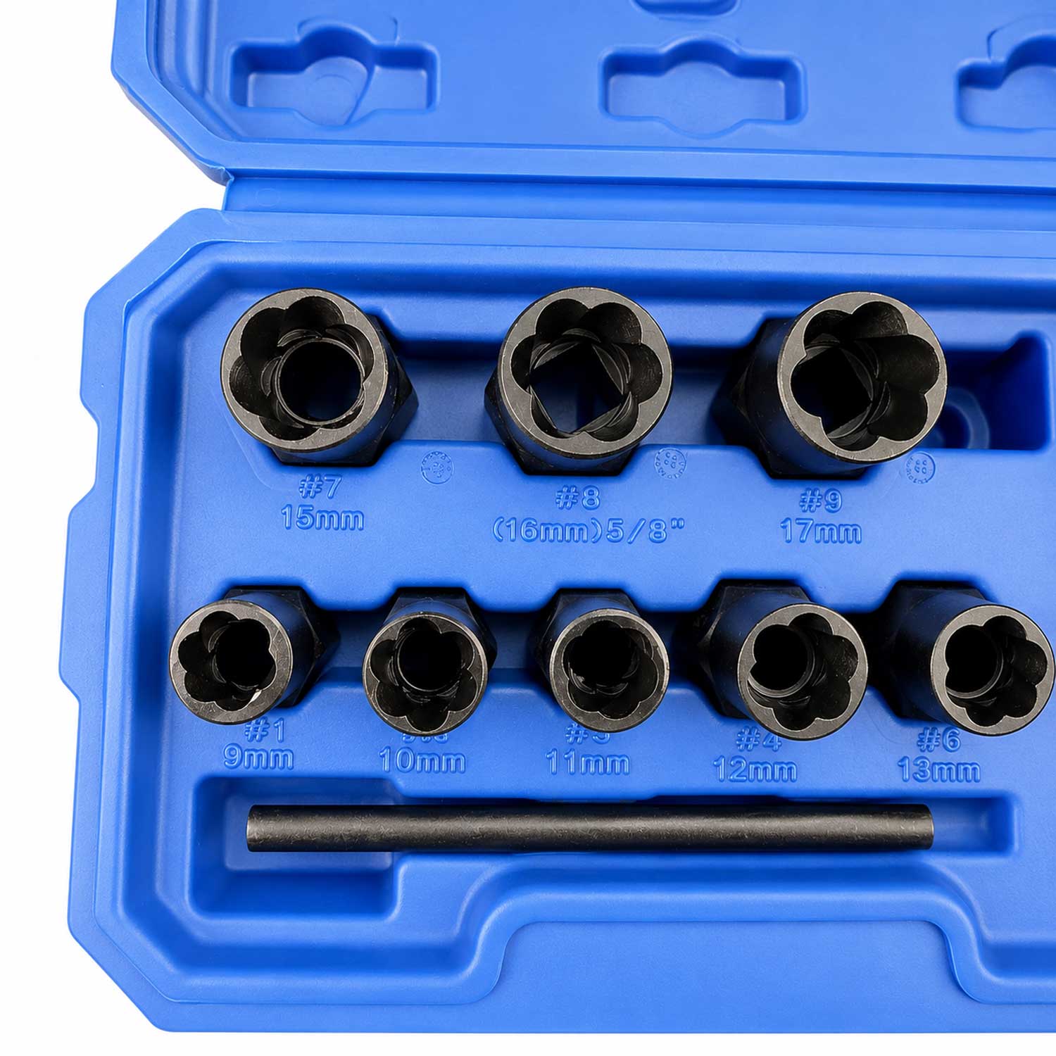 Set-kit bussole elicoidali per rimozione viti e bulloni danneggiati, 9-19 mm, 11 pezzi Gebo Tools