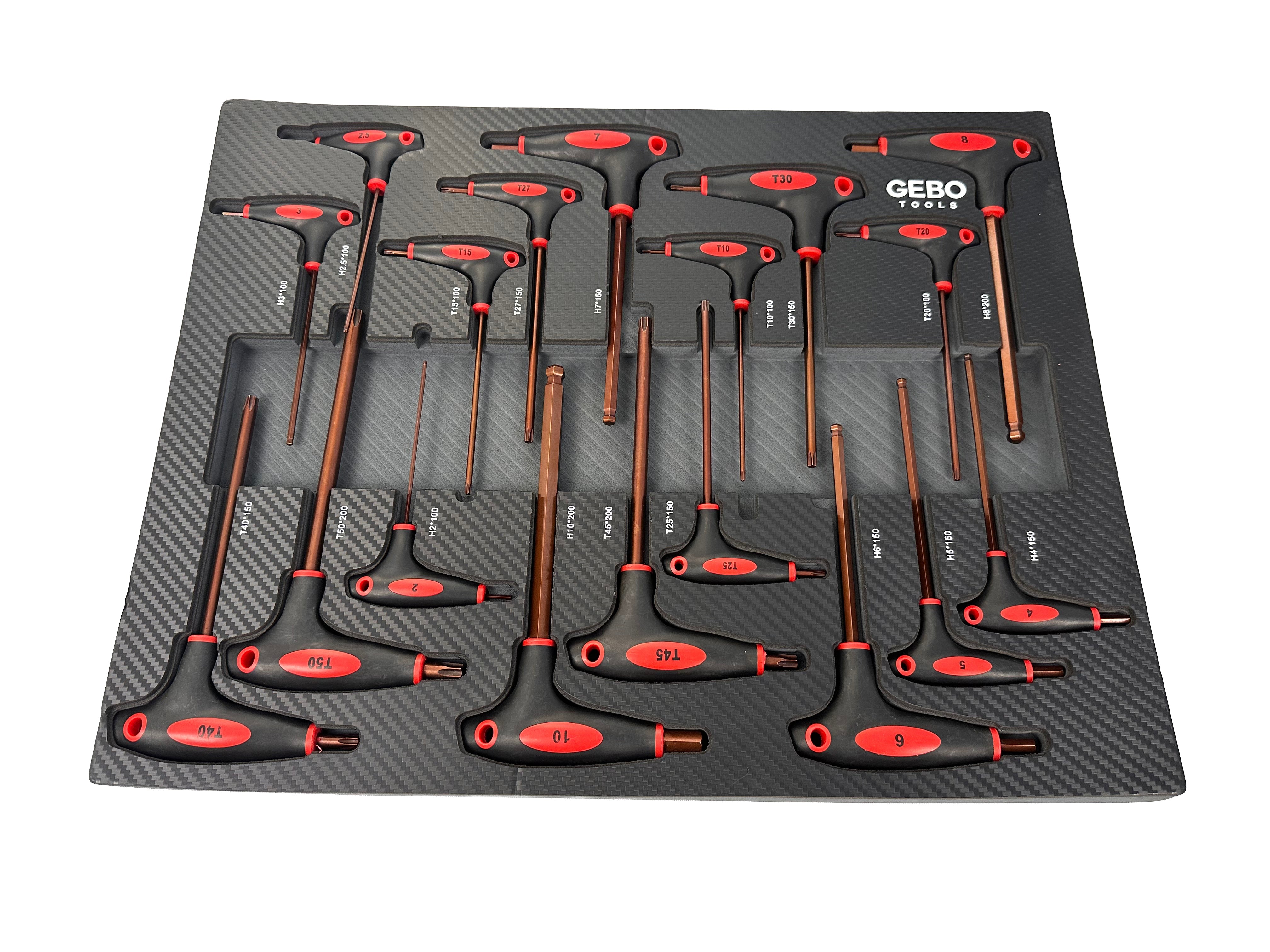 Modulo per carrelli portautensili, serie di cacciaviti con impugnatura scorrevole a T, set di chiavi a T esagonali, Torx 18 pezzi Gebo Tools