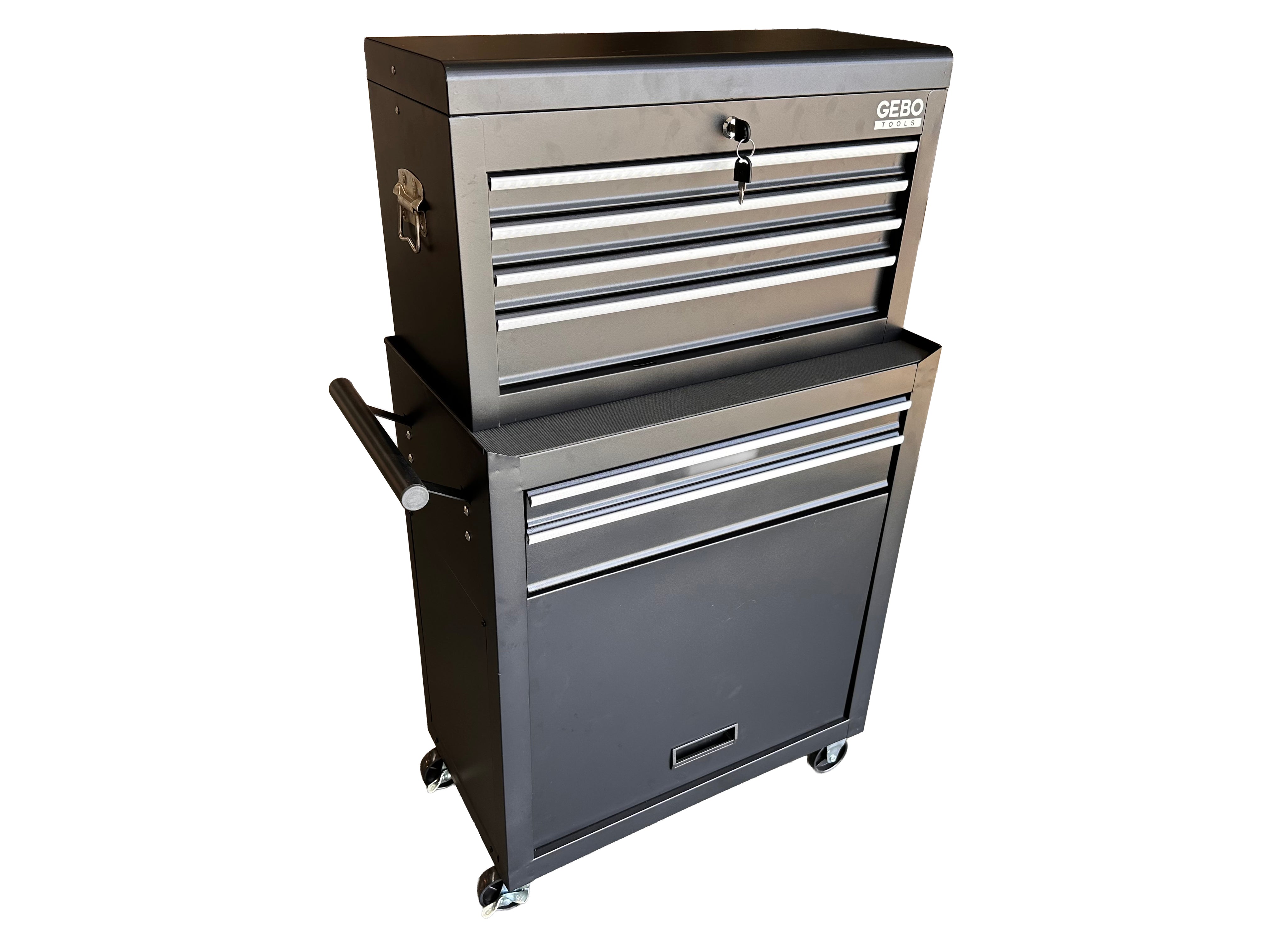 Armadio metallico senza attrezzi a 2 pezzi,con 6 cassetti a ripiano rimovibile ,carrello portautensili , cassetta porta attrezzi mobile Gebo Tools