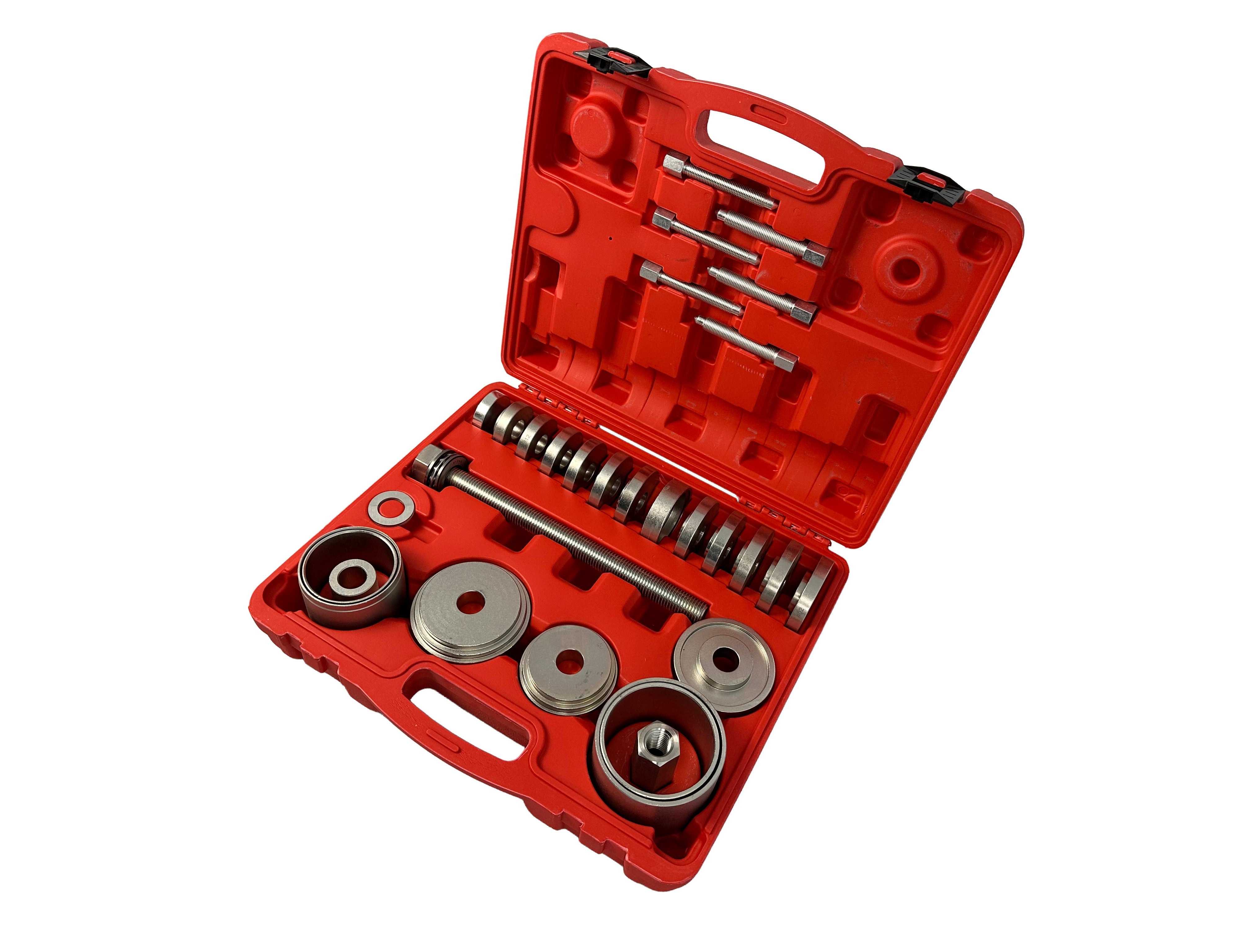 Set pressa estrattore boccole e cuscinetti mozzi ruota, fusello portamozzo con adattatori 50-102 mm, 34 pezzi Gebo Tools