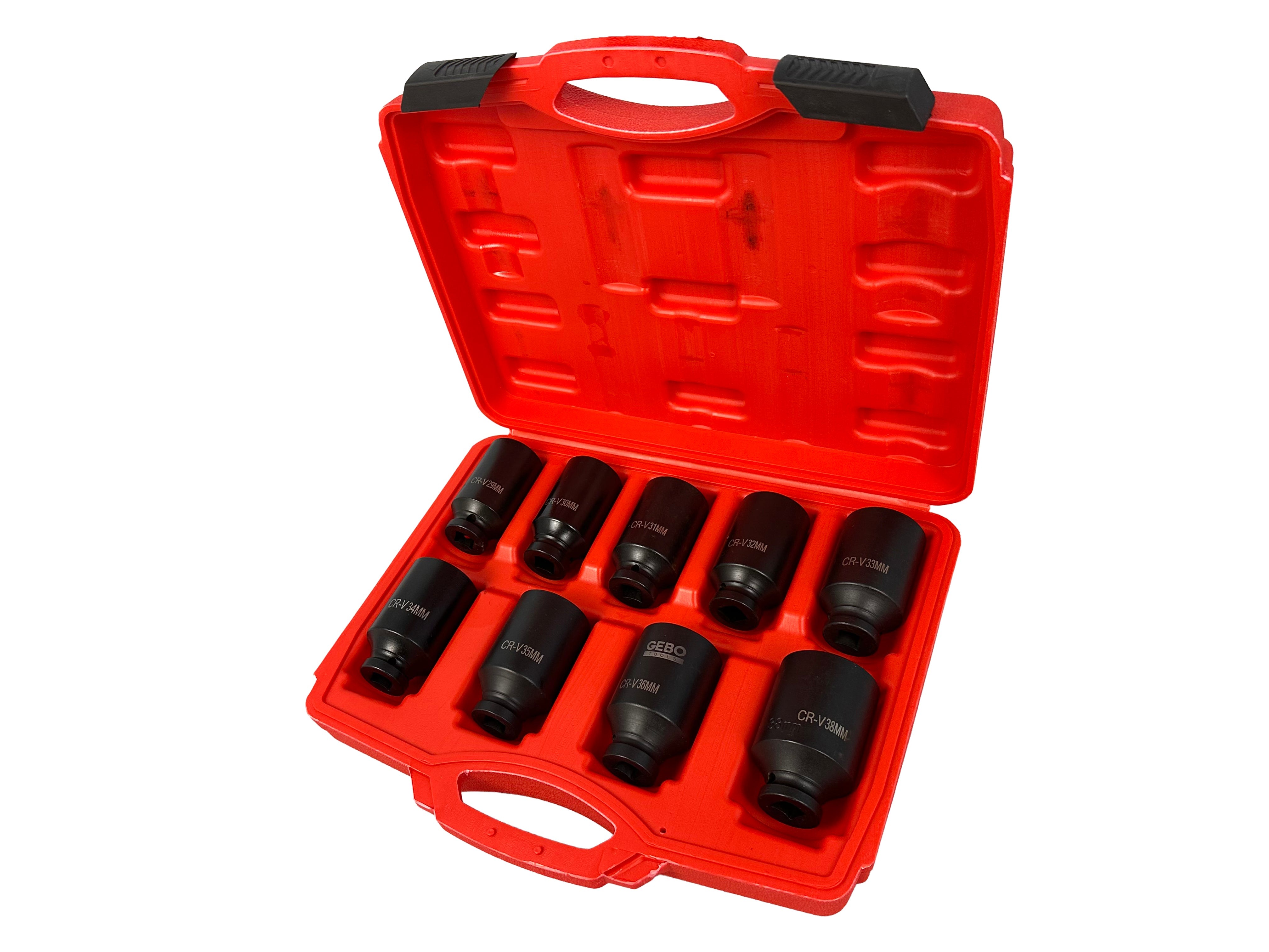 Set di chiavi e bussole a impatto, per ingranaggio planetario motore, 1/2" esagonali, 9 pezzi 29-38 mm Gebo Tools