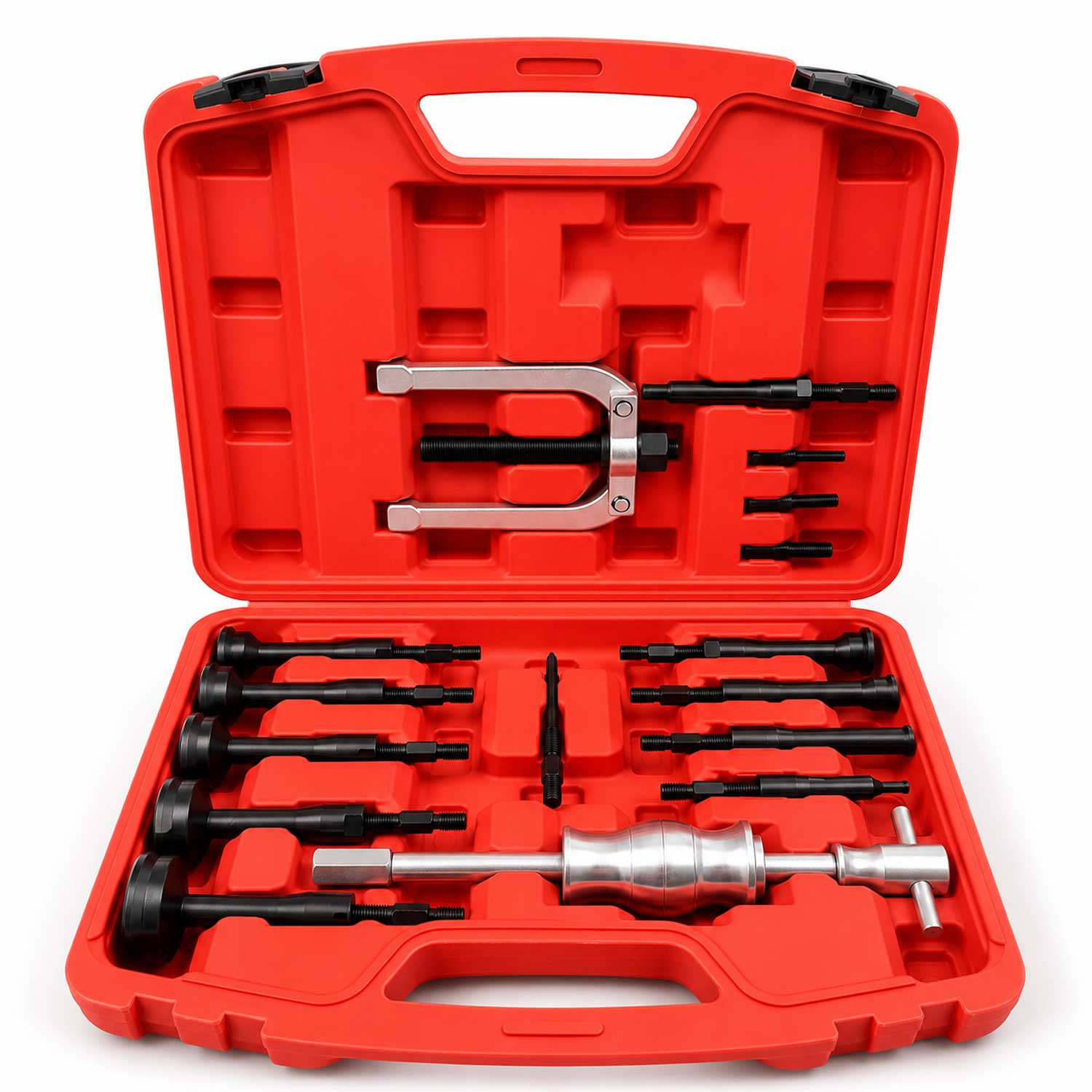 Set-kit estrattore boccole e cuscinetti interni, attrezzi per la rimozione con martello scorrevole, 8 - 58 mm, 17 pezzi Gebo Tools