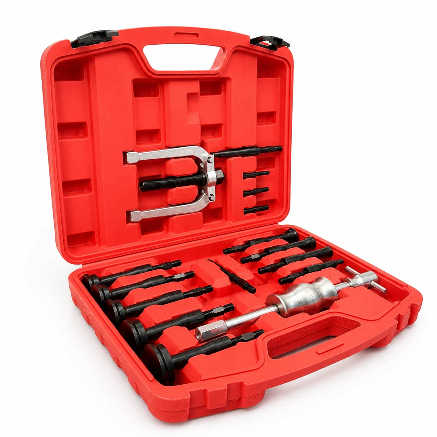 Set-kit estrattore boccole e cuscinetti interni, attrezzi per la rimozione con martello scorrevole, 8 - 58 mm, 17 pezzi Gebo Tools