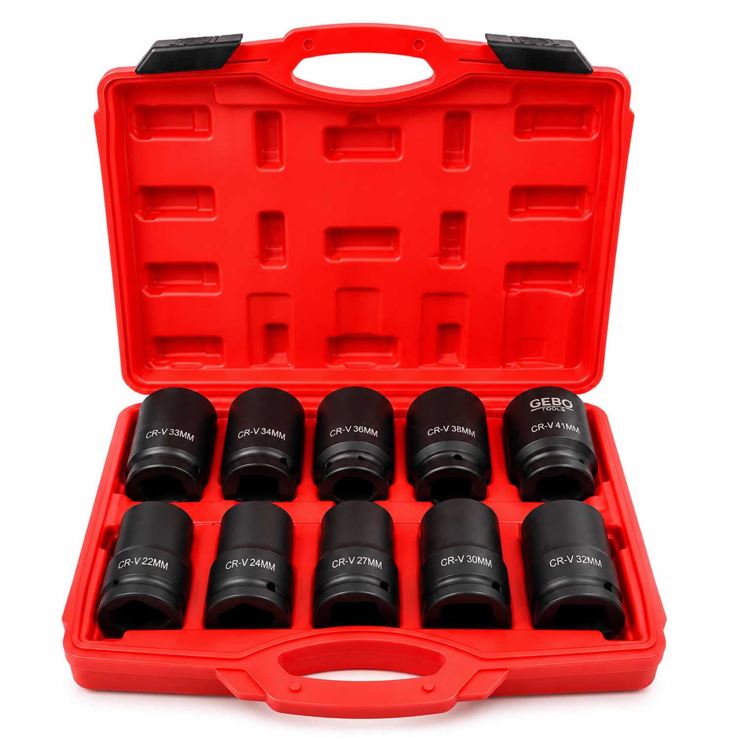 Set-kit bussole a impatto lunghe, 1", 22-41 mm, per riparazioni auto e cambio gomme,10 pezzi Gebo Tools
