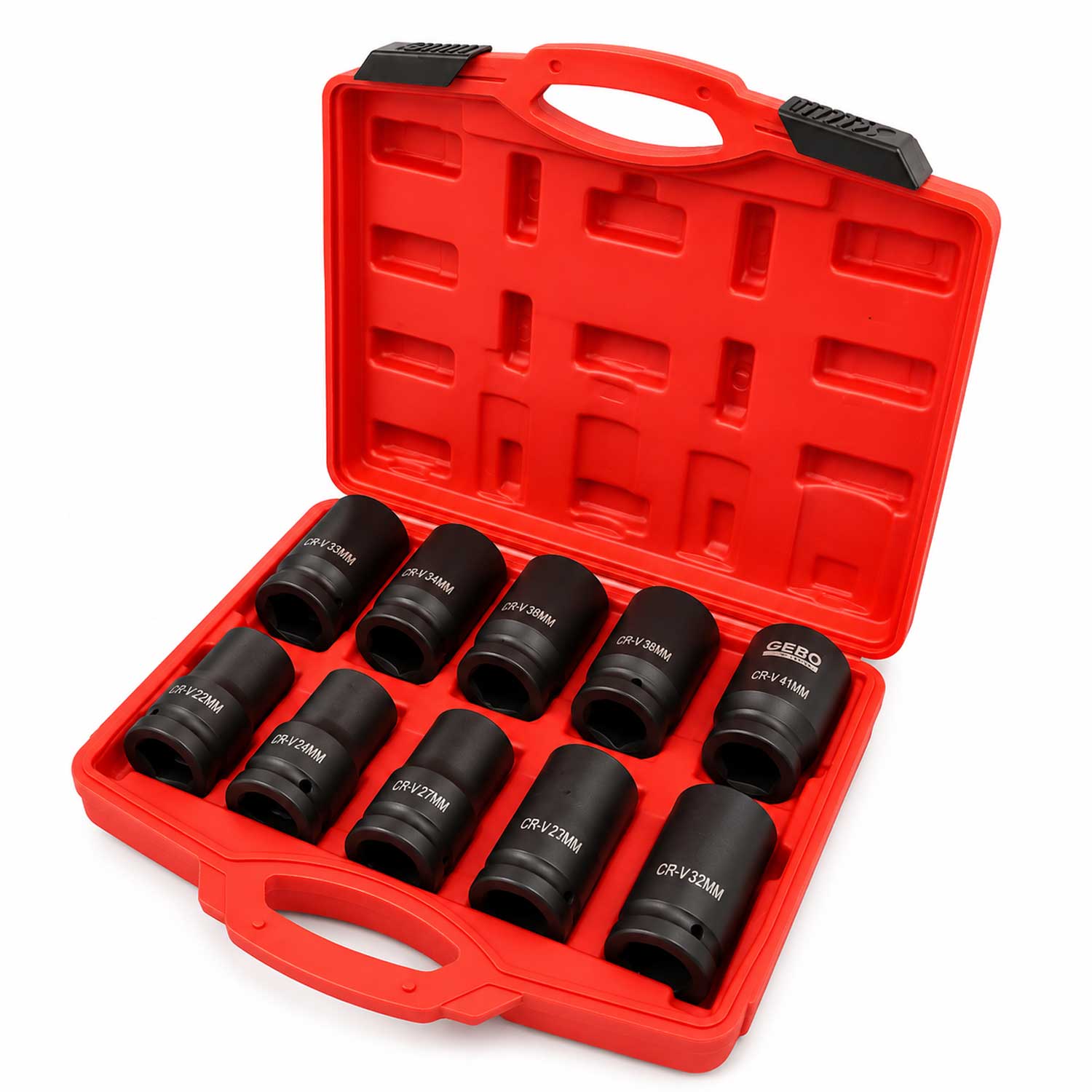 Set-kit bussole a impatto lunghe, 1", 22-41 mm, per riparazioni auto e cambio gomme,10 pezzi Gebo Tools
