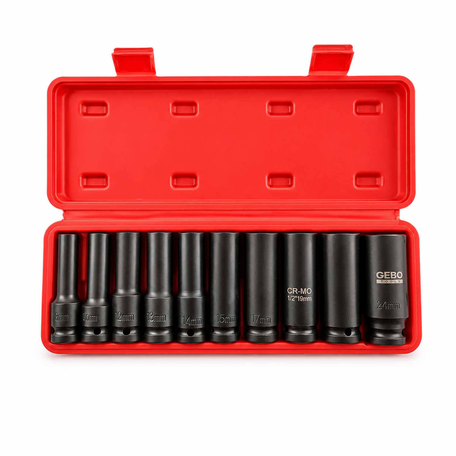 Set-kit bussole a impatto 1/2'', E8-E24 mm,10 pezzi Gebo Tools