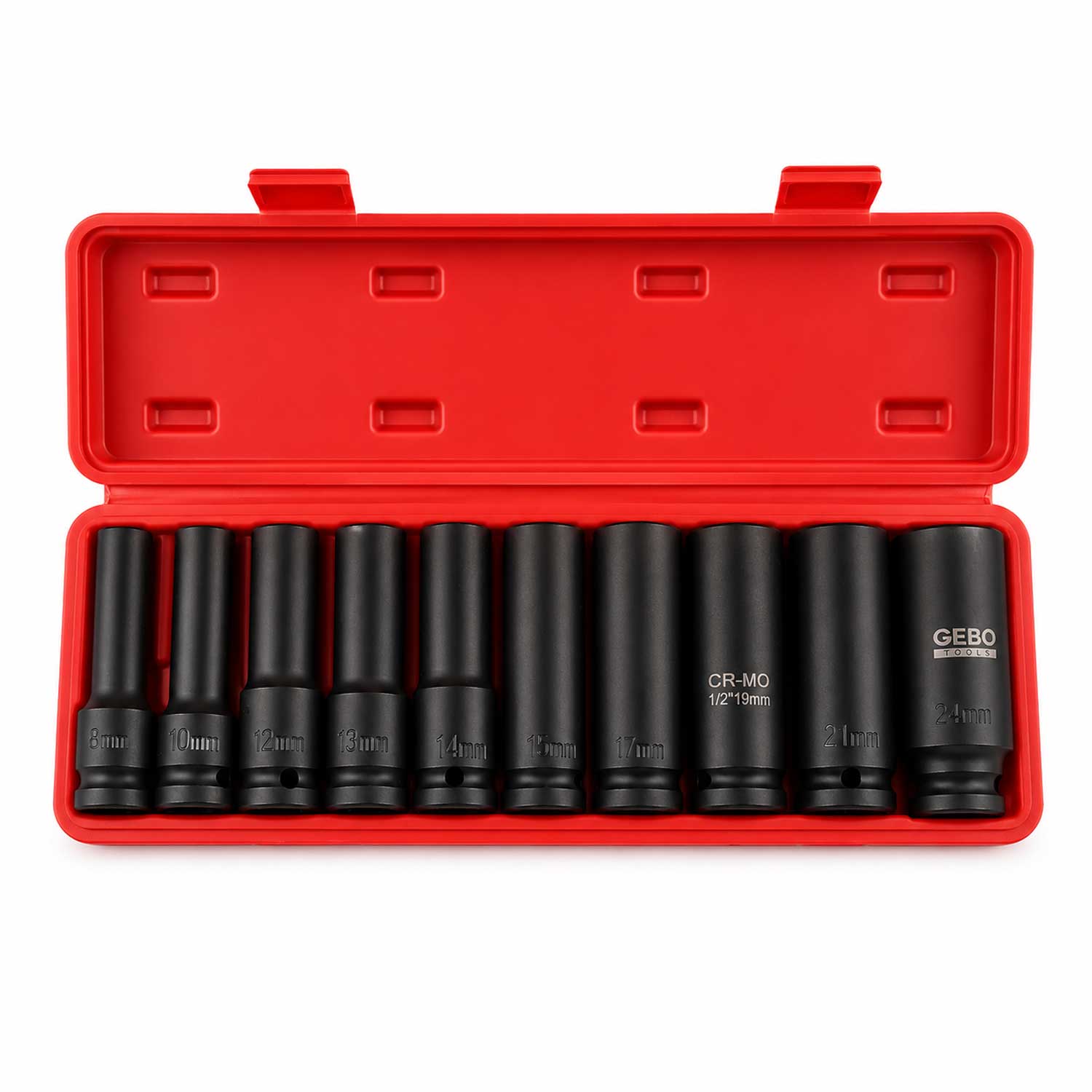Set-kit bussole a impatto 1/2'', E8-E24 mm,10 pezzi Gebo Tools