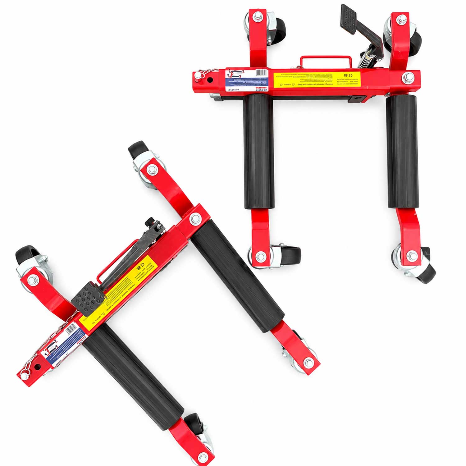 Dispositivo idraulico per spostamento veicoli incidentati , kit carrelli sposta auto moto danneggiate, set sollevatori-posizionatori parcheggio veicolo, garage, officina, con portata fino a 680 kg, Gebo Tools