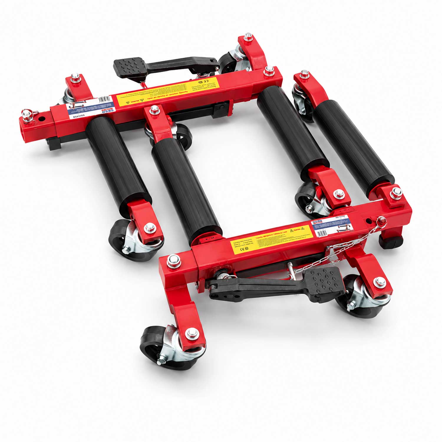 Dispositivo idraulico per spostamento veicoli incidentati , kit carrelli sposta auto moto danneggiate, set sollevatori-posizionatori parcheggio veicolo, garage, officina, con portata fino a 680 kg, Gebo Tools