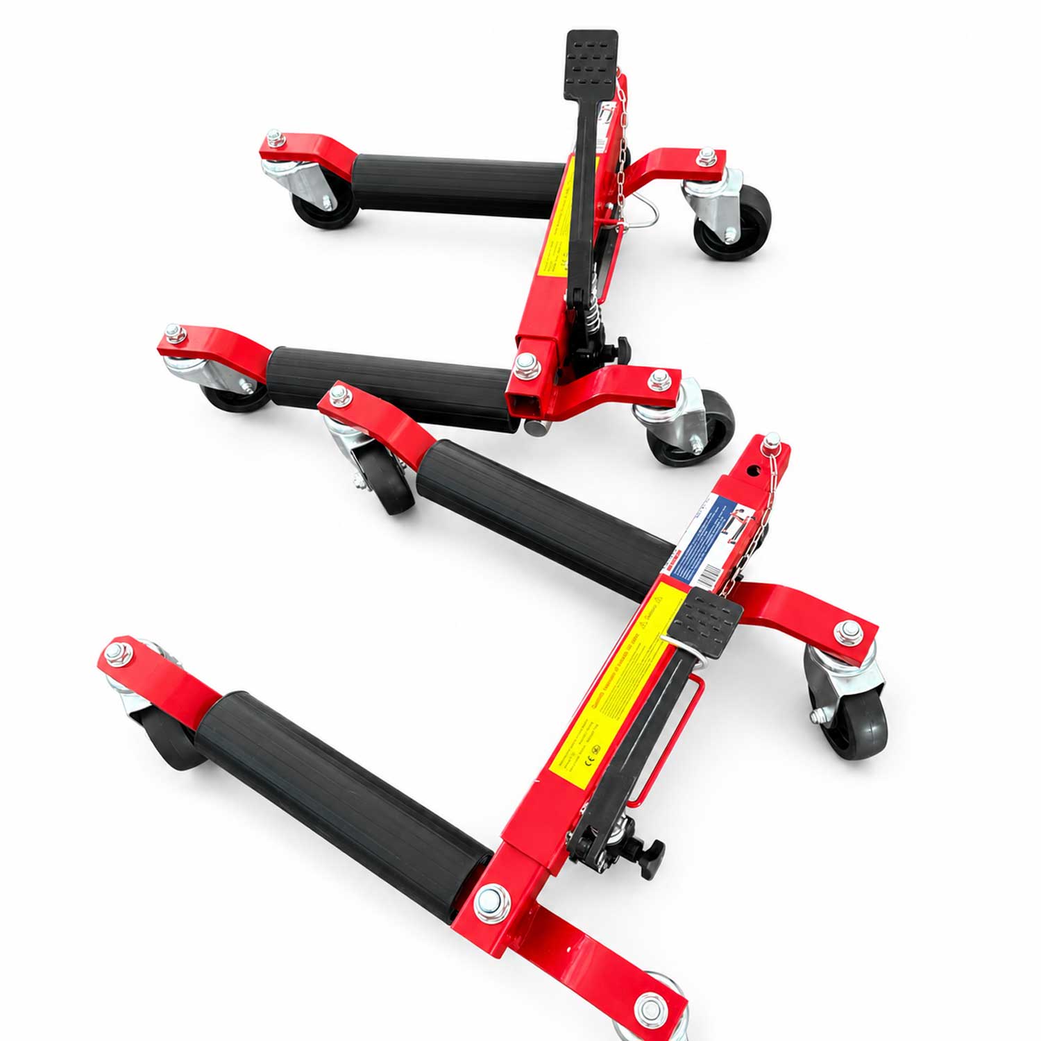 Dispositivo idraulico per spostamento veicoli incidentati , kit carrelli sposta auto moto danneggiate, set sollevatori-posizionatori parcheggio veicolo, garage, officina, con portata fino a 680 kg, Gebo Tools