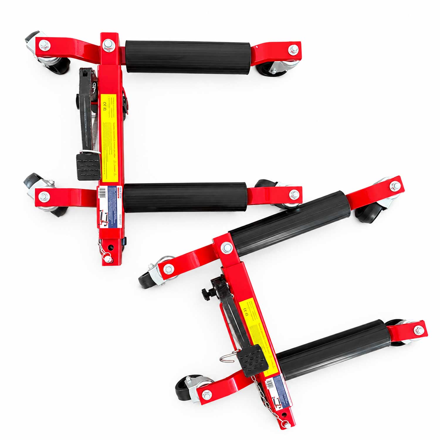 Dispositivo idraulico per spostamento veicoli incidentati , kit carrelli sposta auto moto danneggiate, set sollevatori-posizionatori parcheggio veicolo, garage, officina, con portata fino a 680 kg, Gebo Tools