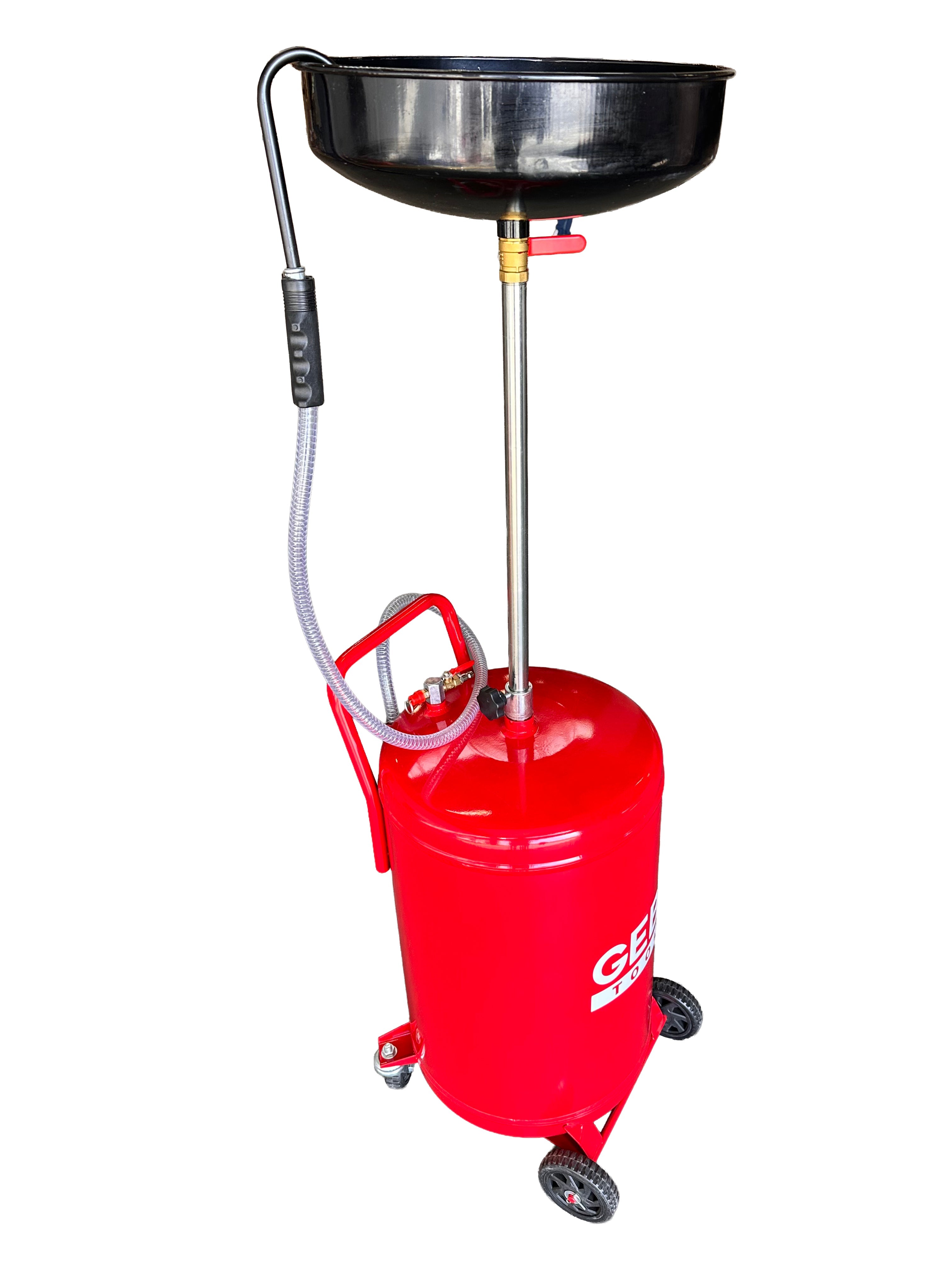 Recuperatore pneumatico di cambio dell'olio da aspirazione e da gravità 70 litri, per olio esausto con vasca di raccolta, asta regolabile, Gebo Tools