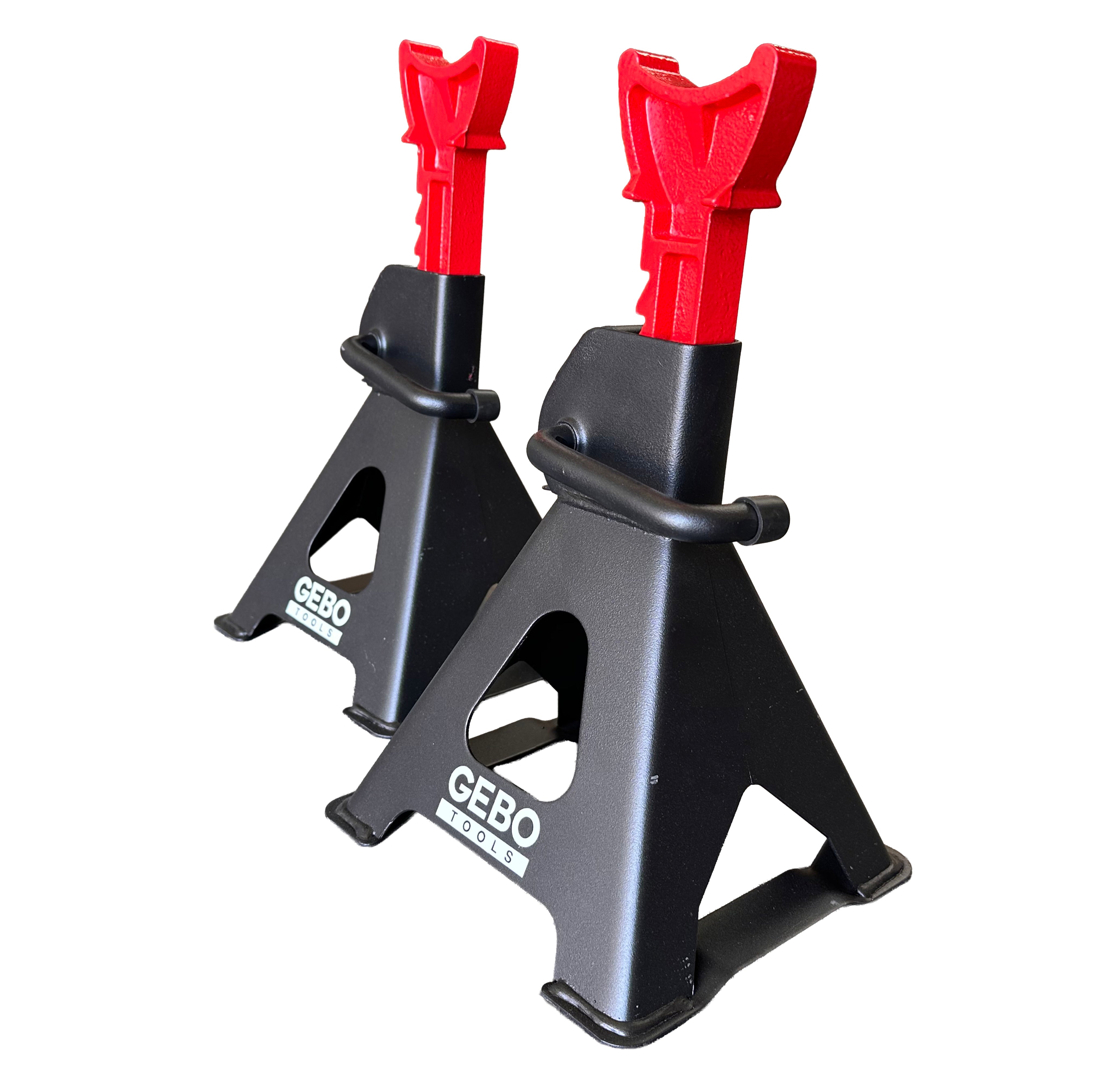 Set di 2 cavalletti auto, cavalletti per carrozzeria, capacità 3 t/coppia, altezza regolabile, coppia di cavalletti per auto, supporti per assale con leva di sicurezza, cavalletti da sostegno officina, fai da te, domestico, garage, moto, Gebo Tools