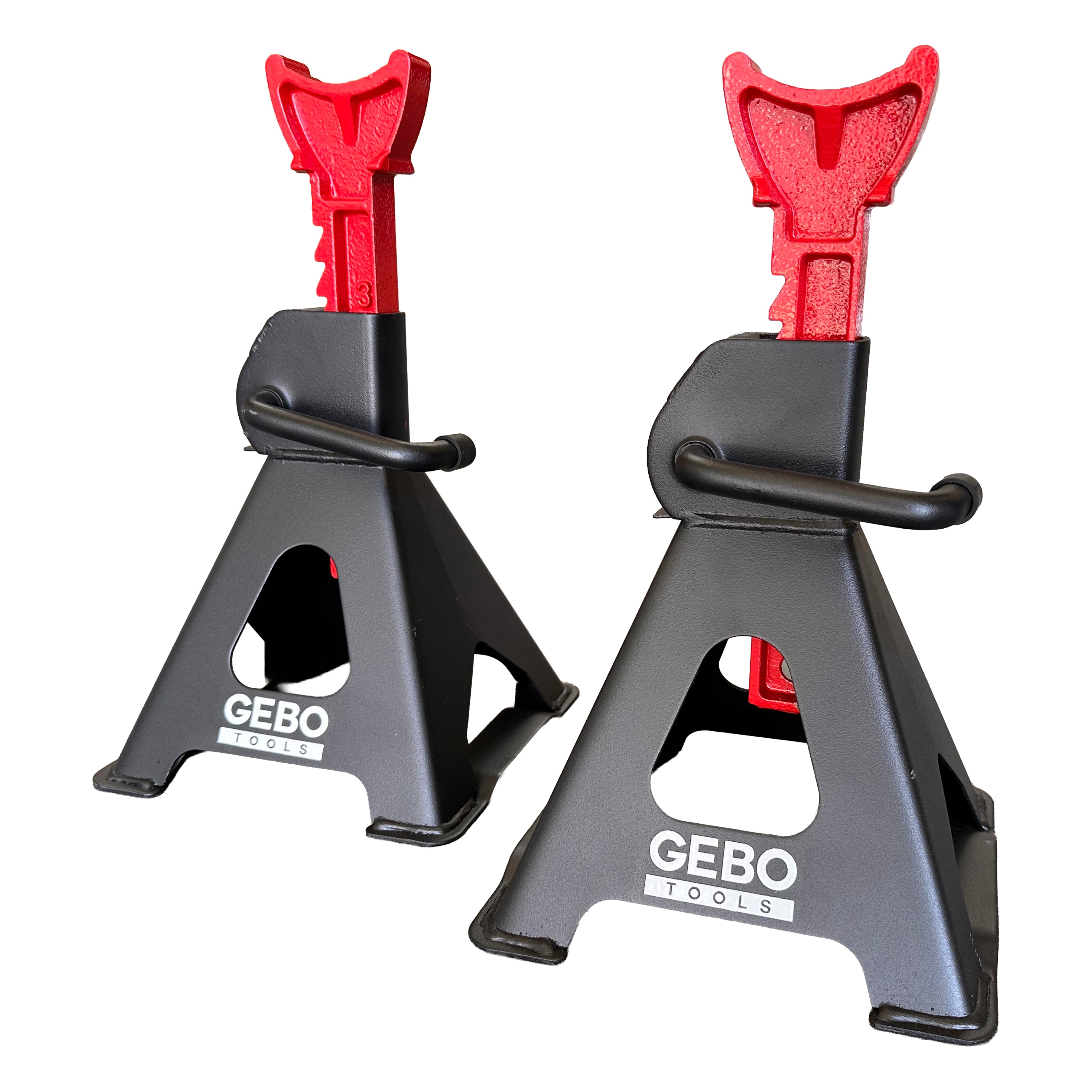 Set di 2 cavalletti auto, cavalletti per carrozzeria, capacità 3 t/coppia, altezza regolabile, coppia di cavalletti per auto, supporti per assale con leva di sicurezza, cavalletti da sostegno officina, fai da te, domestico, garage, moto, Gebo Tools