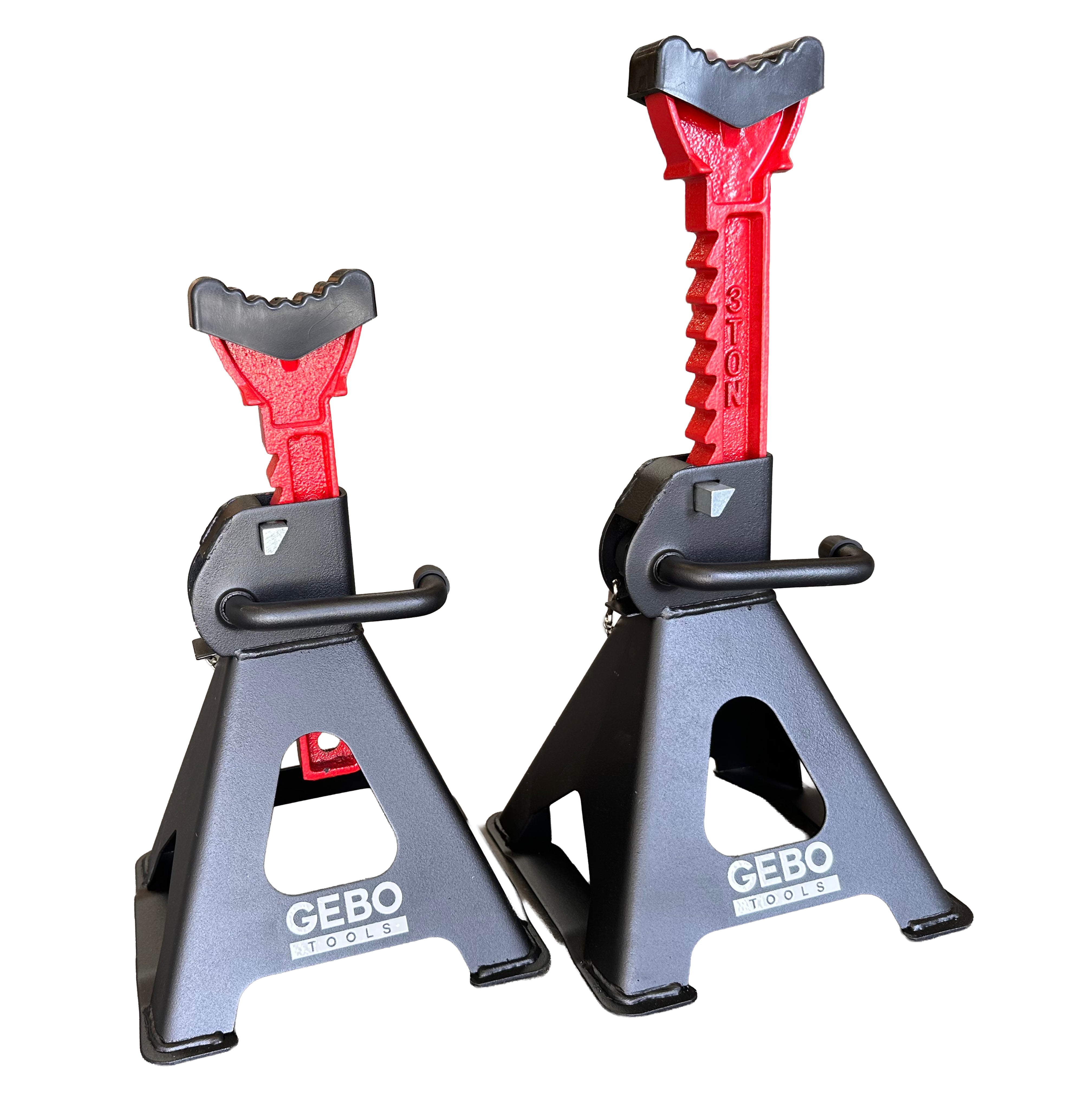 Set di 2 cavalletti auto, cavalletti per carrozzeria, capacità 3 t, altezza regolabile, coppia di cavalletti per auto, supporti per assale con leva di sicurezza, cavalletti da sostegno officina, fai da te, domestico, garage, moto, 29.5-43 cm Gebo Tools