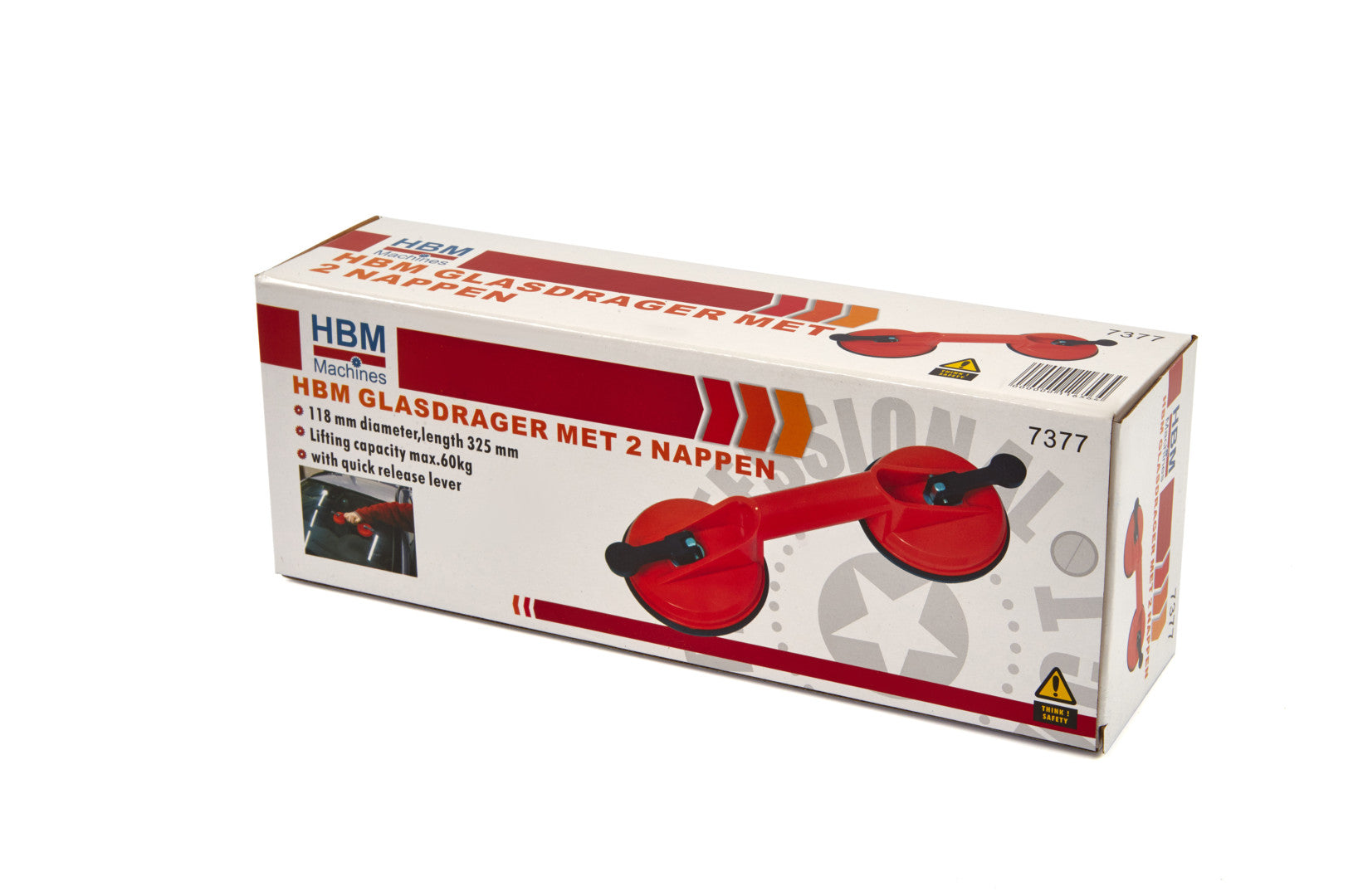 Ventosa doppia manuale verticale per vetro diametro 118 mm, fino a 60 kg