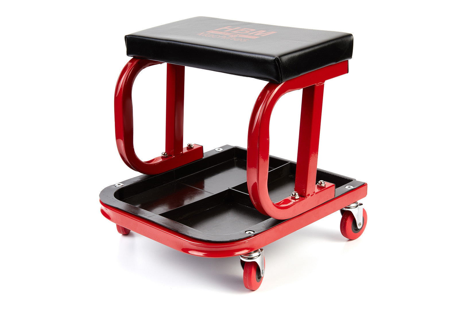 Sgabello per officina con ruote, sgabello di montaggio, carrello meccanico con ripiano porta-attrezzi a 3 scomparti, sgabello da officina su ruote, sgabello meccanico garage, Hbm