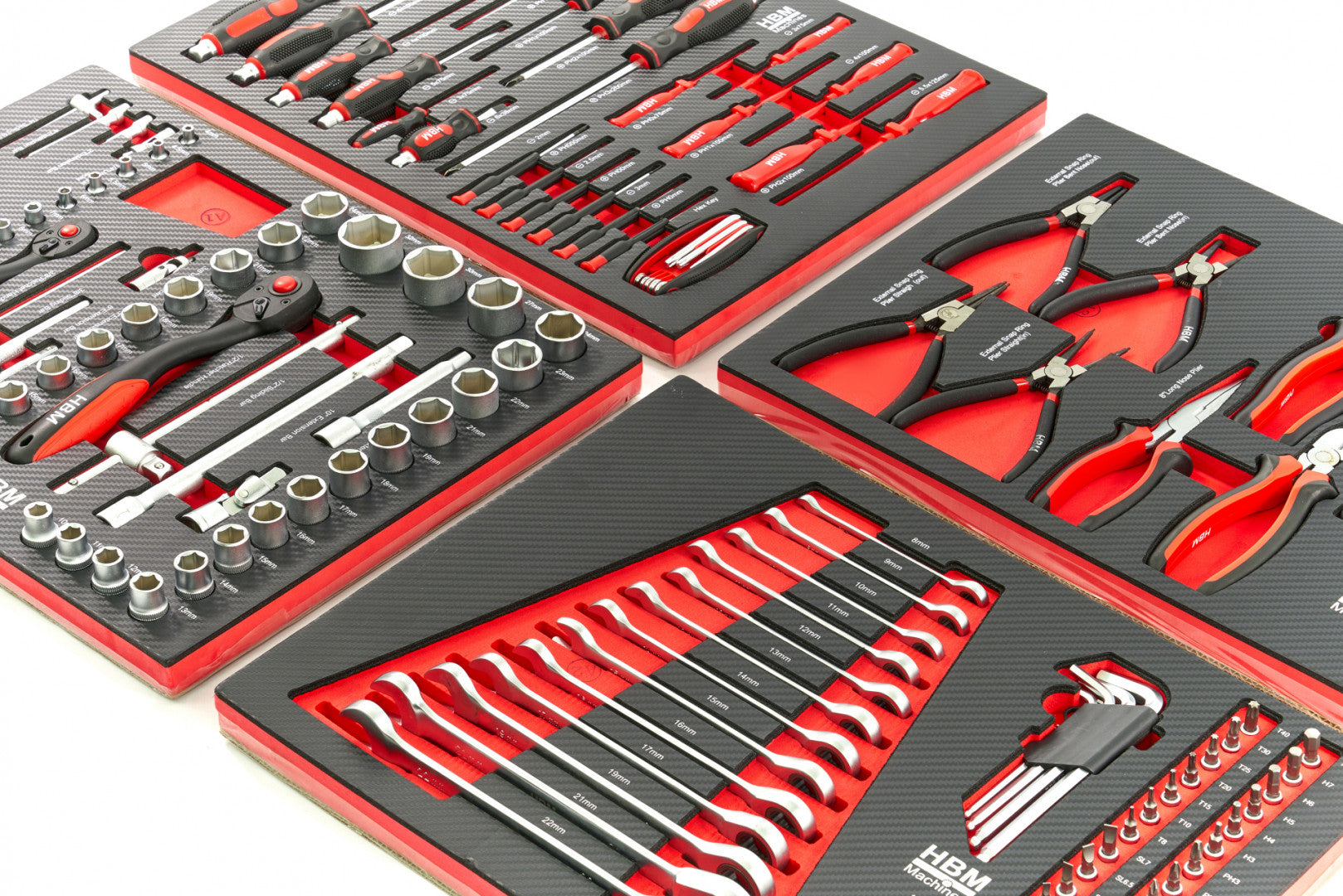 Set di inserti per 4 cassetti con 154 utensili, – Hbm Machines Olanda – dimensioni 39 x 54,5 cm