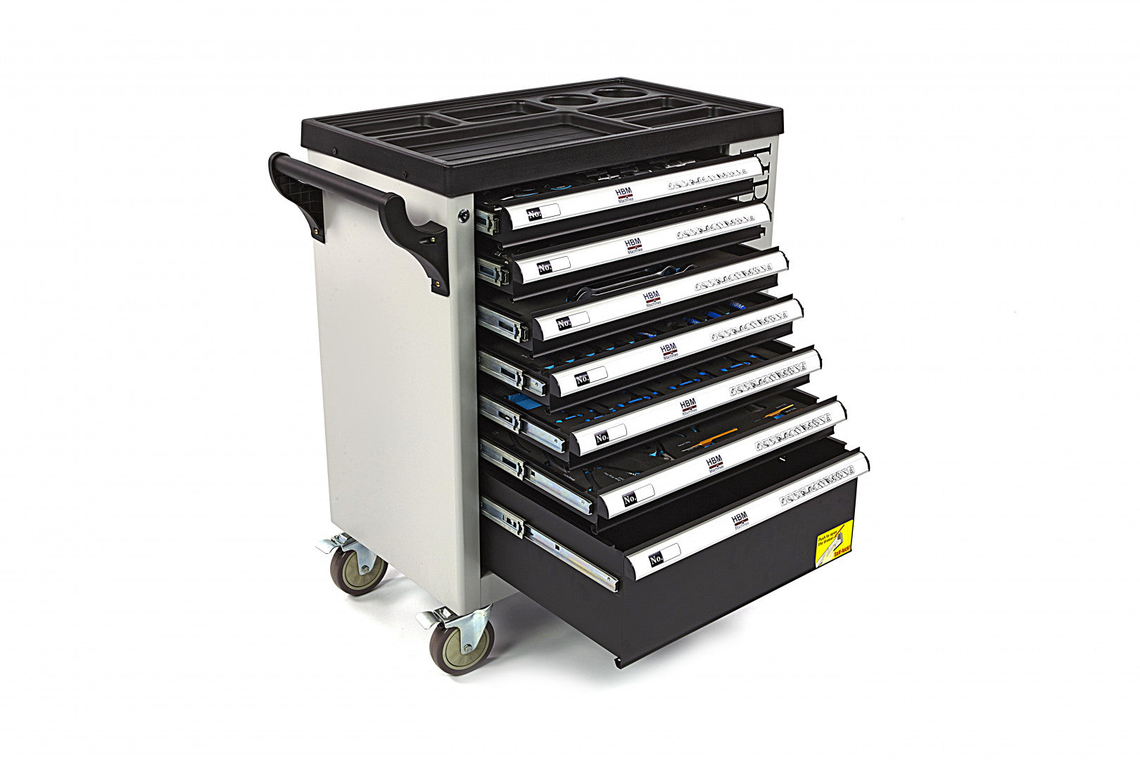 Carrello completo di attrezzi set 245 pezzi con 7 cassetti 6 scomparti e ruote da officina Carbon premium Olanda
