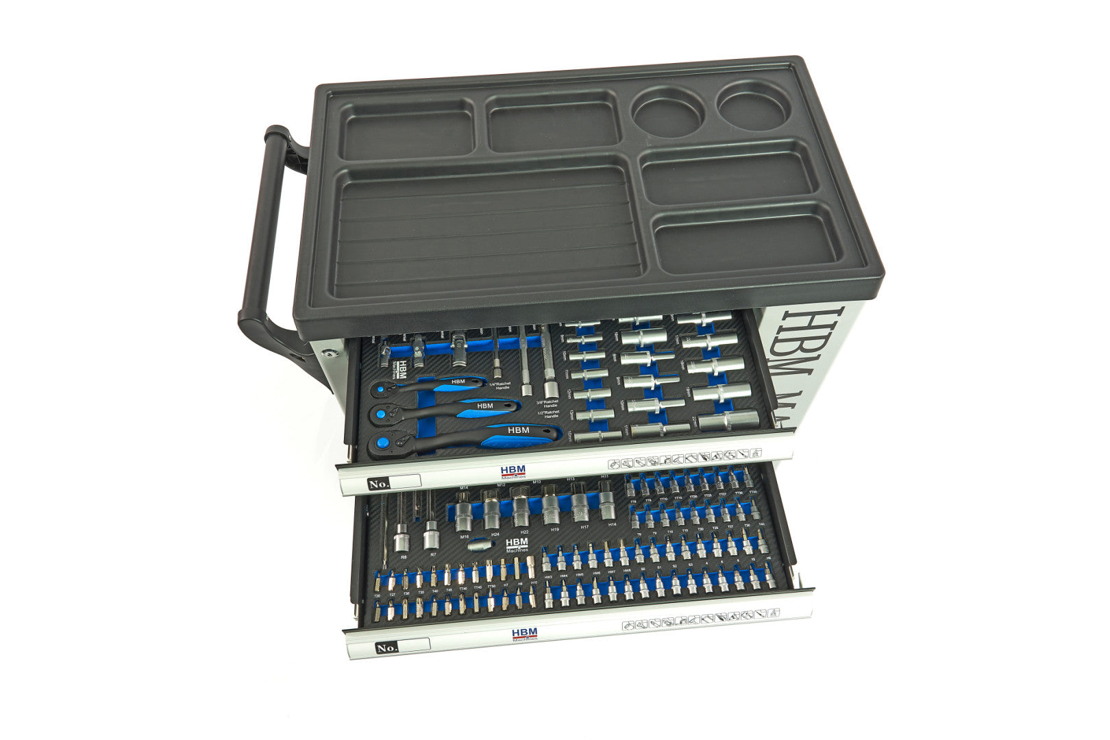 Carrello completo di attrezzi set 245 pezzi con 7 cassetti 6 scomparti e ruote da officina Carbon premium Olanda