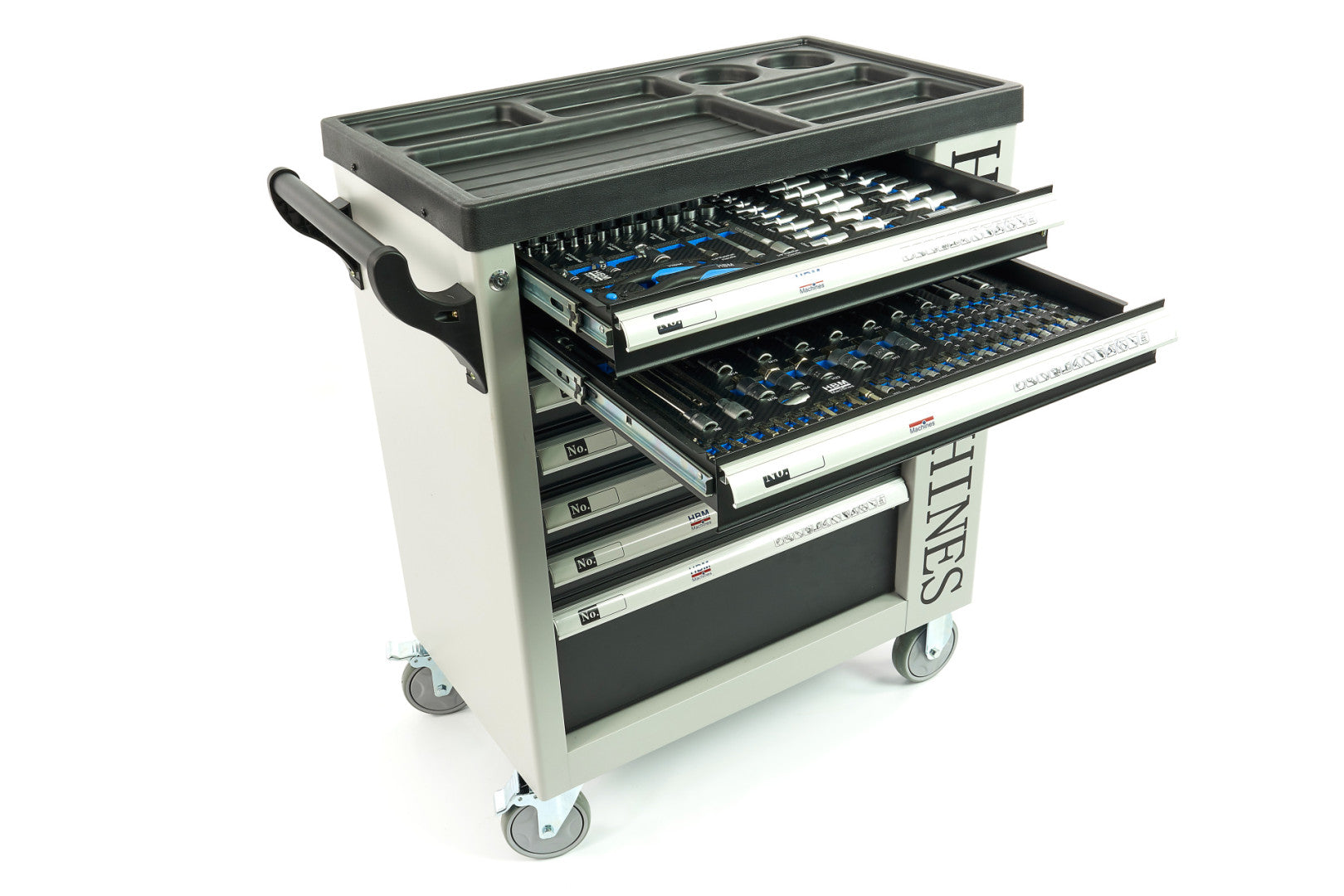 Carrello completo di attrezzi set 245 pezzi con 7 cassetti 6 scomparti e ruote da officina Carbon premium Olanda