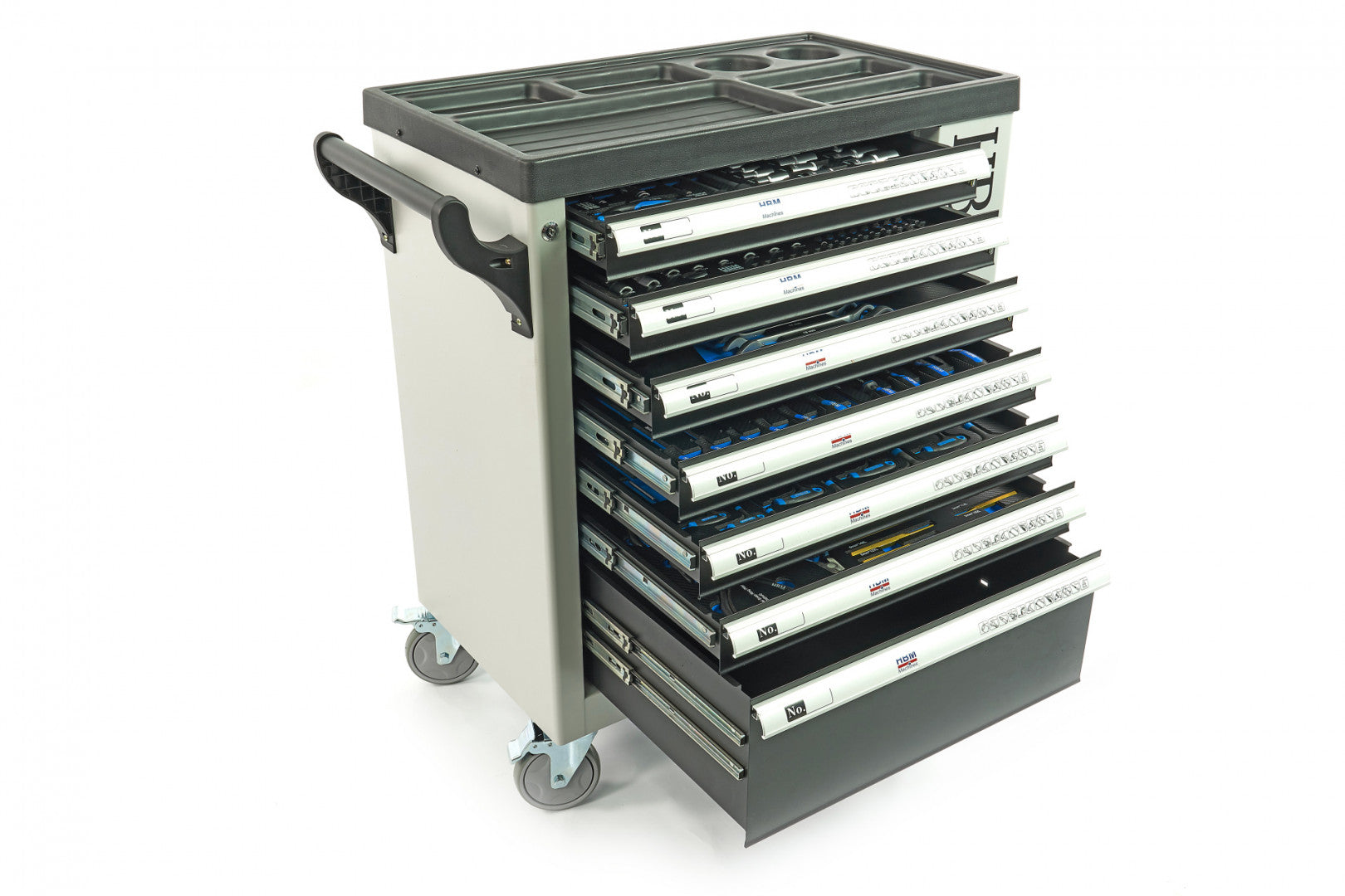Carrello completo di attrezzi set 245 pezzi con 7 cassetti 6 scomparti e ruote da officina Carbon premium Olanda
