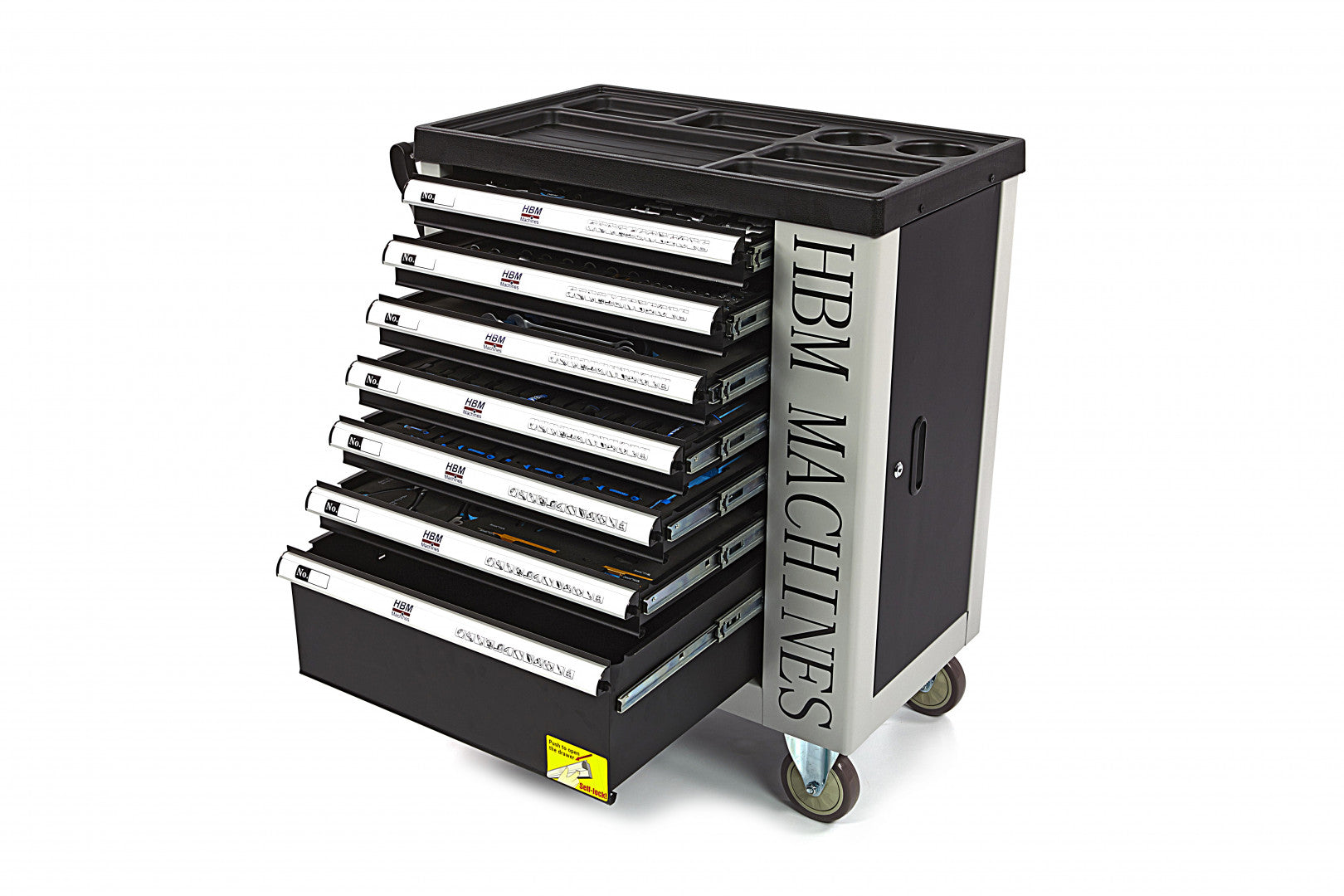Carrello completo di attrezzi set 245 pezzi con 7 cassetti 6 scomparti e ruote da officina Carbon premium Olanda