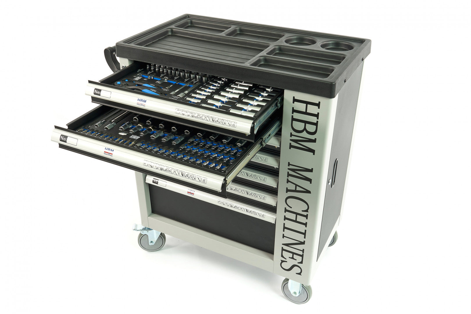 Carrello completo di attrezzi set 245 pezzi con 7 cassetti 6 scomparti e ruote da officina Carbon premium Olanda