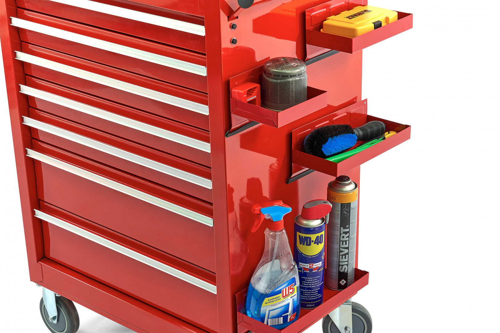 Carrello portautensili con 4 cassetti, cassetti con cuscinetti magnetici; 4 ruote, carrello porta attrezzi, rosso