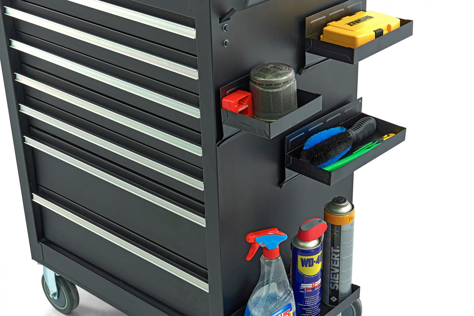 Porta attrezzi magnetico - portautensili - supporto per garage officina, 4 mensole magnetiche nere per armadio carrello portautensili HBM Olanda