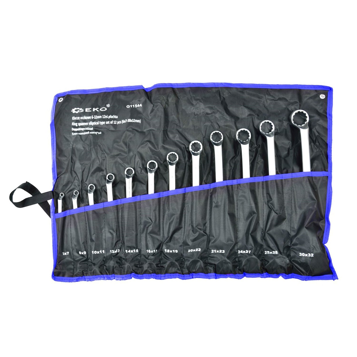 Set chiavi a doppio anello, gomito, con custodia arrotolabile, in acciaio Cr-V, 12 pezzi 6-32mm