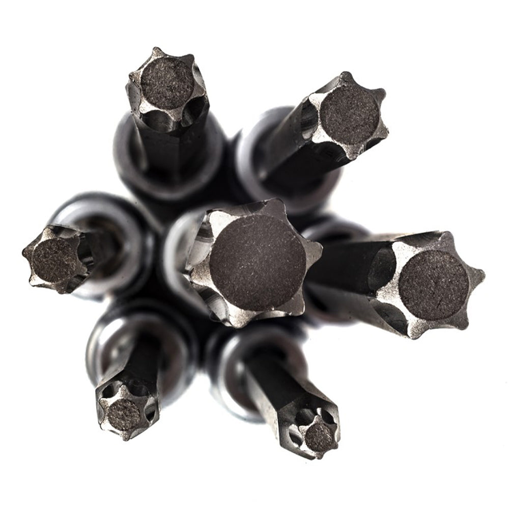 Set di chiavi a bussola Torx extra lunghe da 3/8", 7 pezzi, set di punte Torx a stella, misure da T25 a T60, lunghezza: 110 mm, acciaio CR-V, con valigetta blu professionale