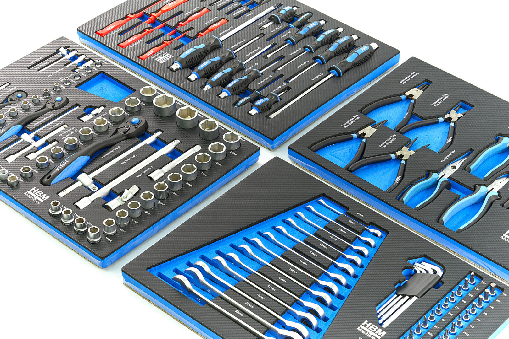 Set di inserti per 4 cassetti con 154 utensili di alta qualità, blu