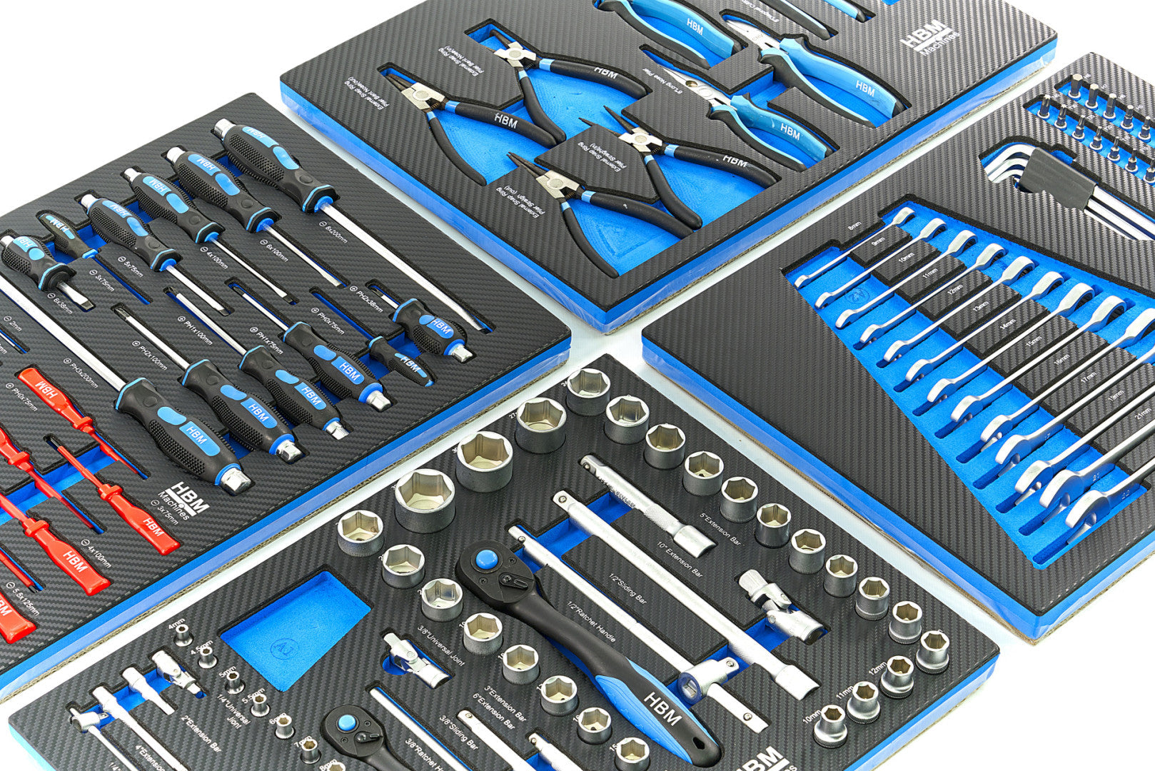 Set di inserti per 4 cassetti con 154 utensili di alta qualità, blu