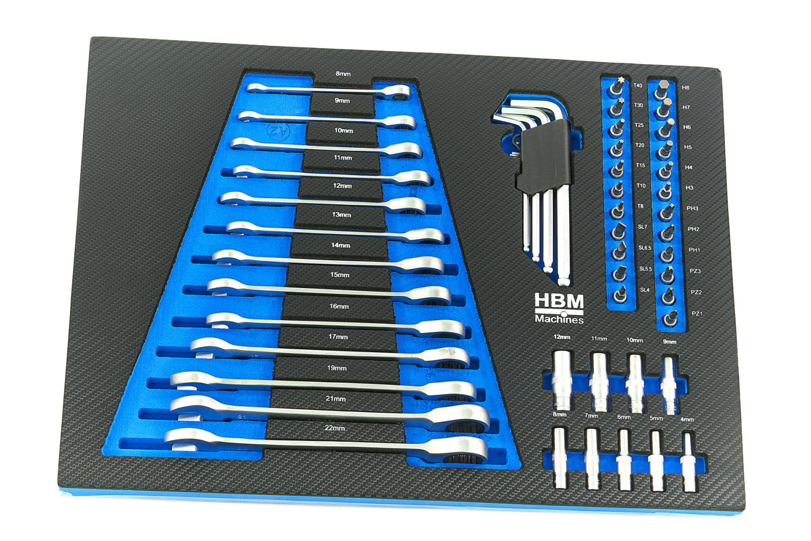 Set di inserti per 4 cassetti con 154 utensili di alta qualità, blu