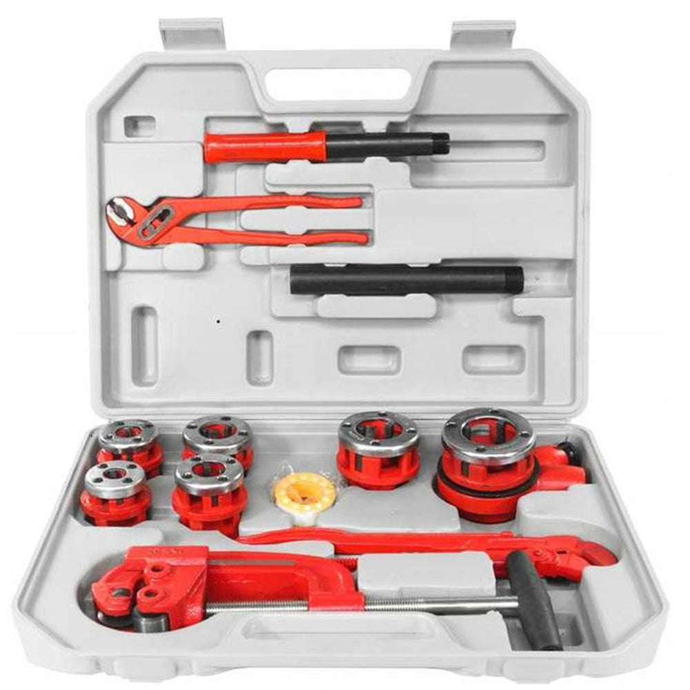 Filiera manuale a cricco, set per filettatura tubi idraulici 1/4" - 1.1/4", filettatrice, con prolunga
