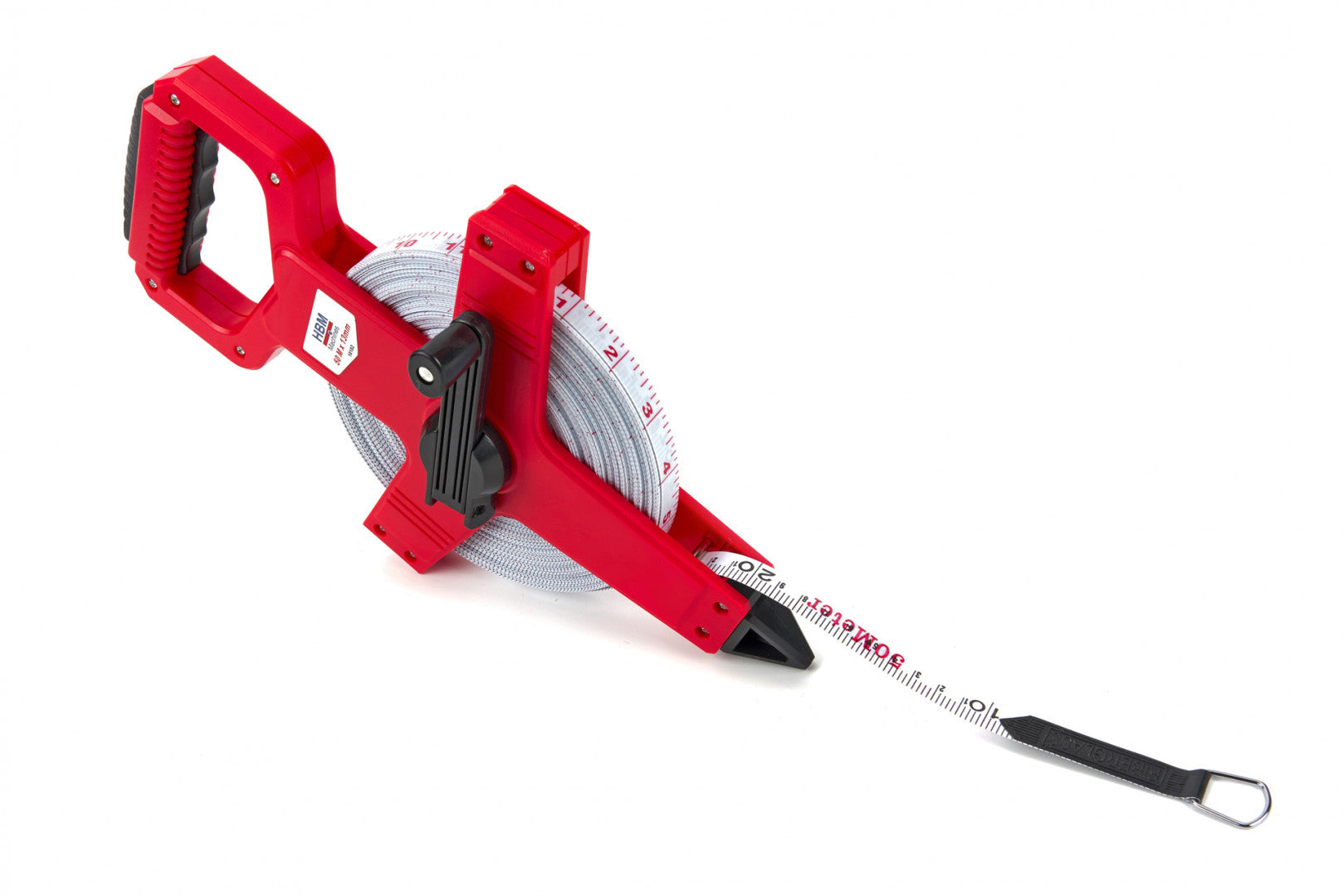 Rotella metrica professionale con impugnatura, per rilievi topografici, con nastro in fibra di vetro 50 m x 13mm Hbm