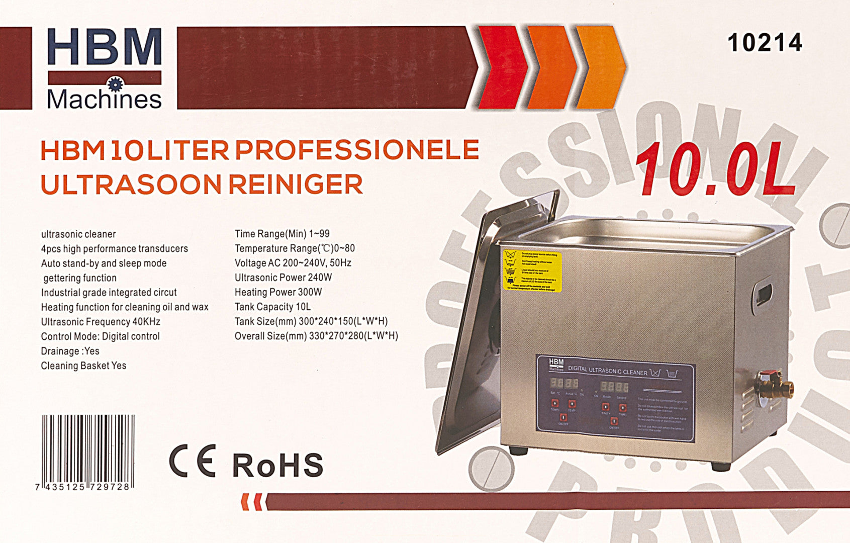 Pulitore digitale ad ultrasuoni 10l Hbm