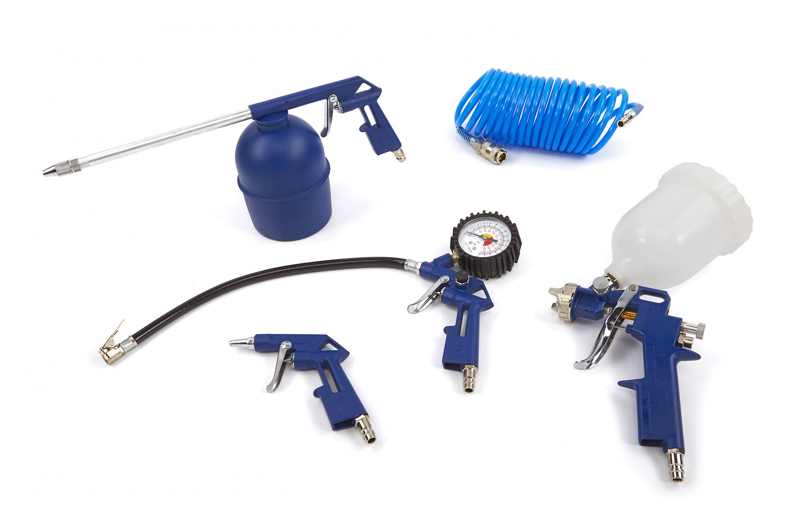 Kit accessori per compressore 5 pezzi, inclusi gonfiagomme con manometro, pistola di soffiaggio, pistola a spruzzo per vernice, tubo a spirale, set kit accessori compressore, Hbm