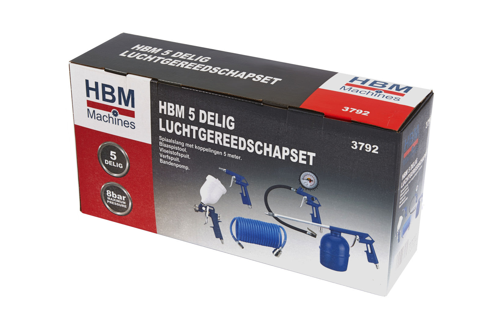 Kit accessori per compressore 5 pezzi, inclusi gonfiagomme con manometro, pistola di soffiaggio, pistola a spruzzo per vernice, tubo a spirale, set kit accessori compressore, Hbm