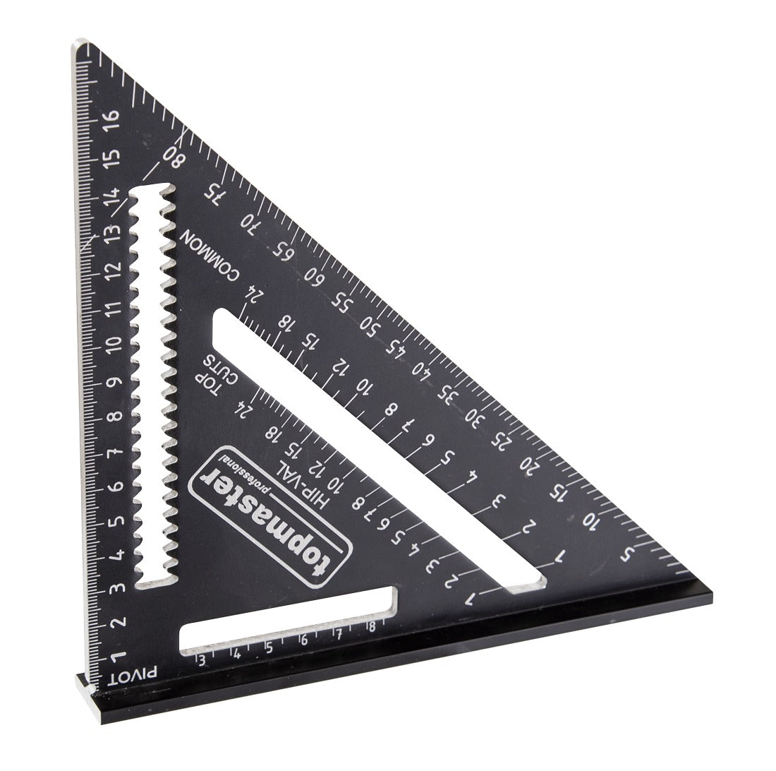 Squadra da falegname professionale - utensili per la lavorazione del legno di alta qualità, squadra per carpentiere, squadra metrica professionale, 7" 178mm - squadra per misurazioni rapide, nera, Topmaster
