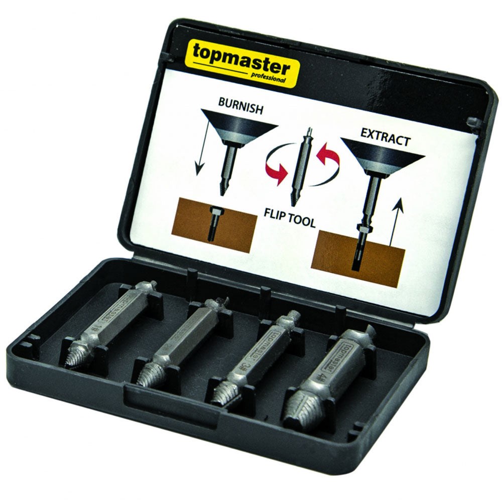 Set di 4 estrattori per viti svitate, rotte e danneggiate - argento - kit di rimozione con punte per trapano, estrattori, Topmaster